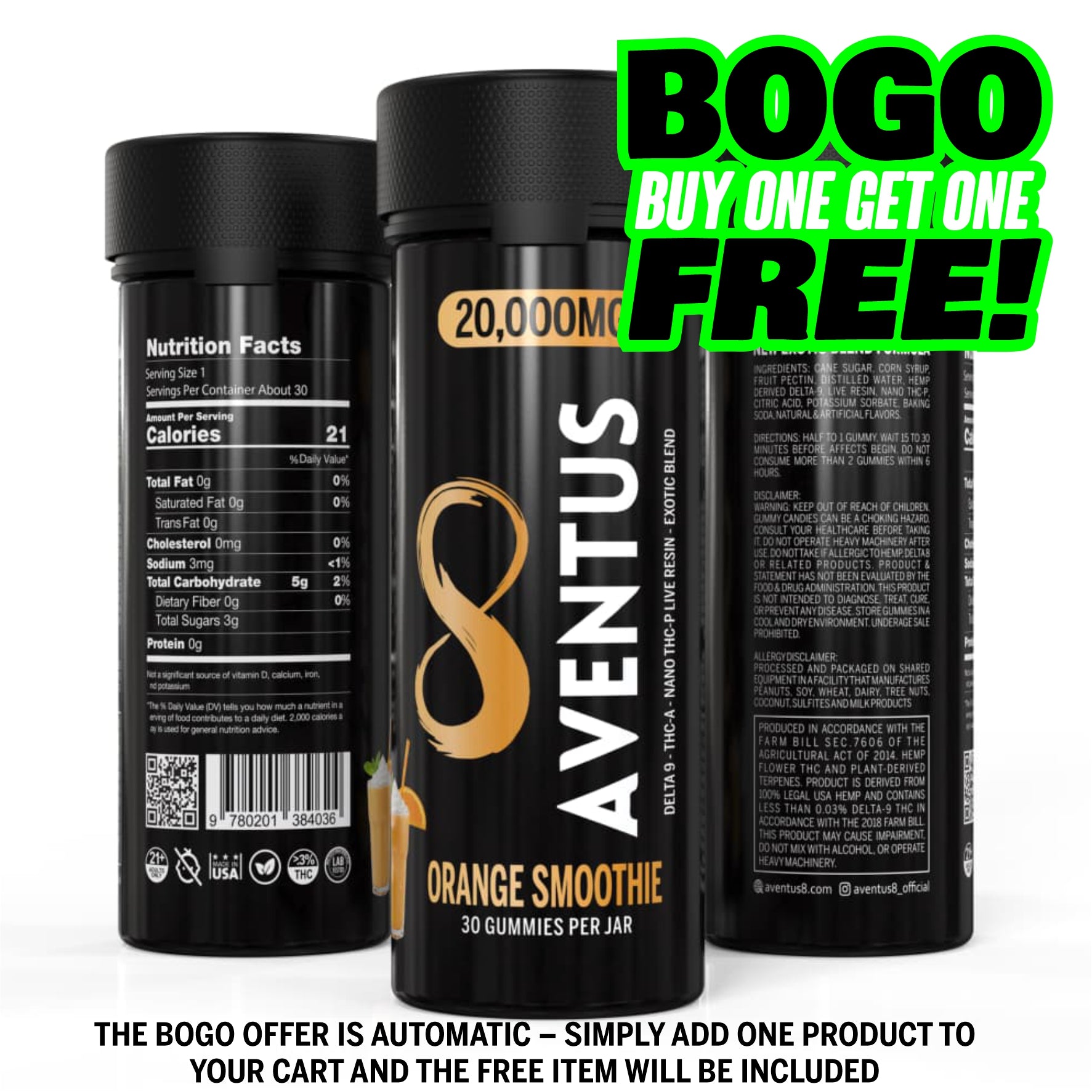 Aventus Exotic Blend Gummies – Orange Smoothie 20,000mg, 30ct Jar