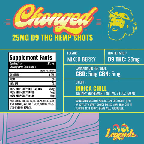 cheech and chong 25MG OF INDICA BLISS IN A SINGLE SHOT. – Legends Indica Shot - Mixed Berry (300 mg THC)