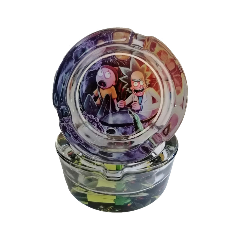 Cartoon anime Rick and Morty glass ashtray, outdoor and indoor cigarette ash tray