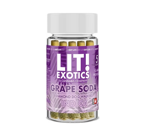 Lit! Exotic Diamond Dog Walkers Pre-Rolls - 5ct Grape Soda - Indica