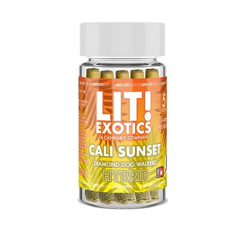 Lit! Exotic Diamond Dog Walkers Pre-Rolls - 5ct Cali Sunset - Hybrid
