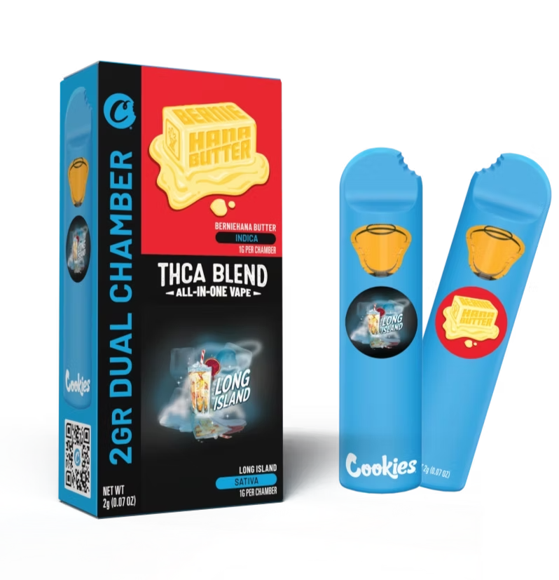 Cookies 2G THC-A Dual Chamber Vape Berniehana Butter - Indica & Long I Cookies 2G THC-A Dual Chamber Vape Berniehana Butter - Indica & Long I