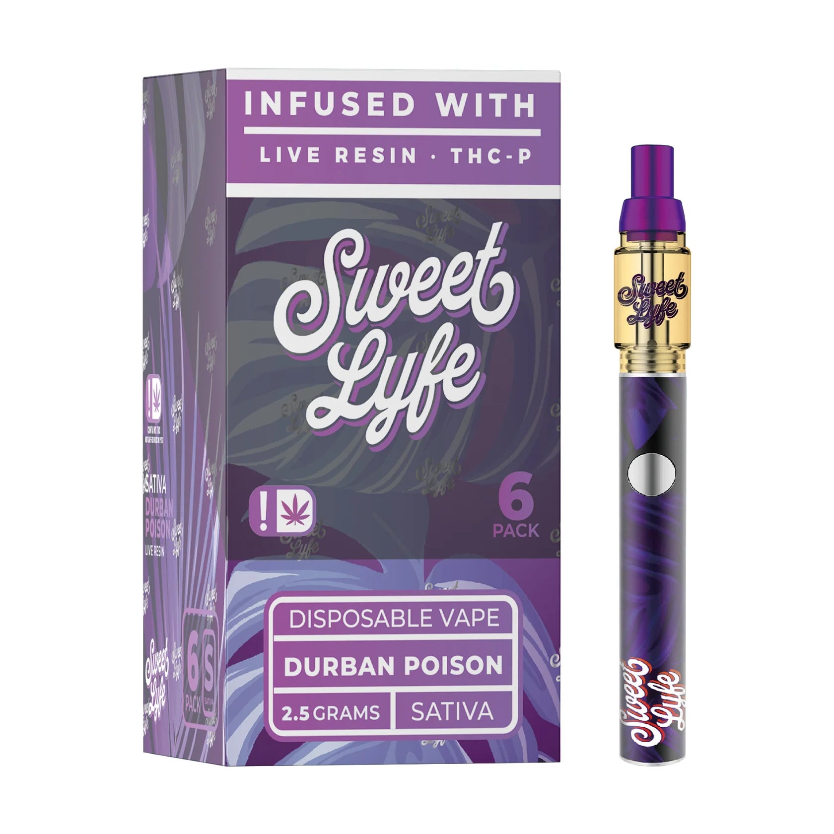 Disposable Vape Pen 2.5ml Infused with Live Resin + THCP - Durban Poison - Sativa