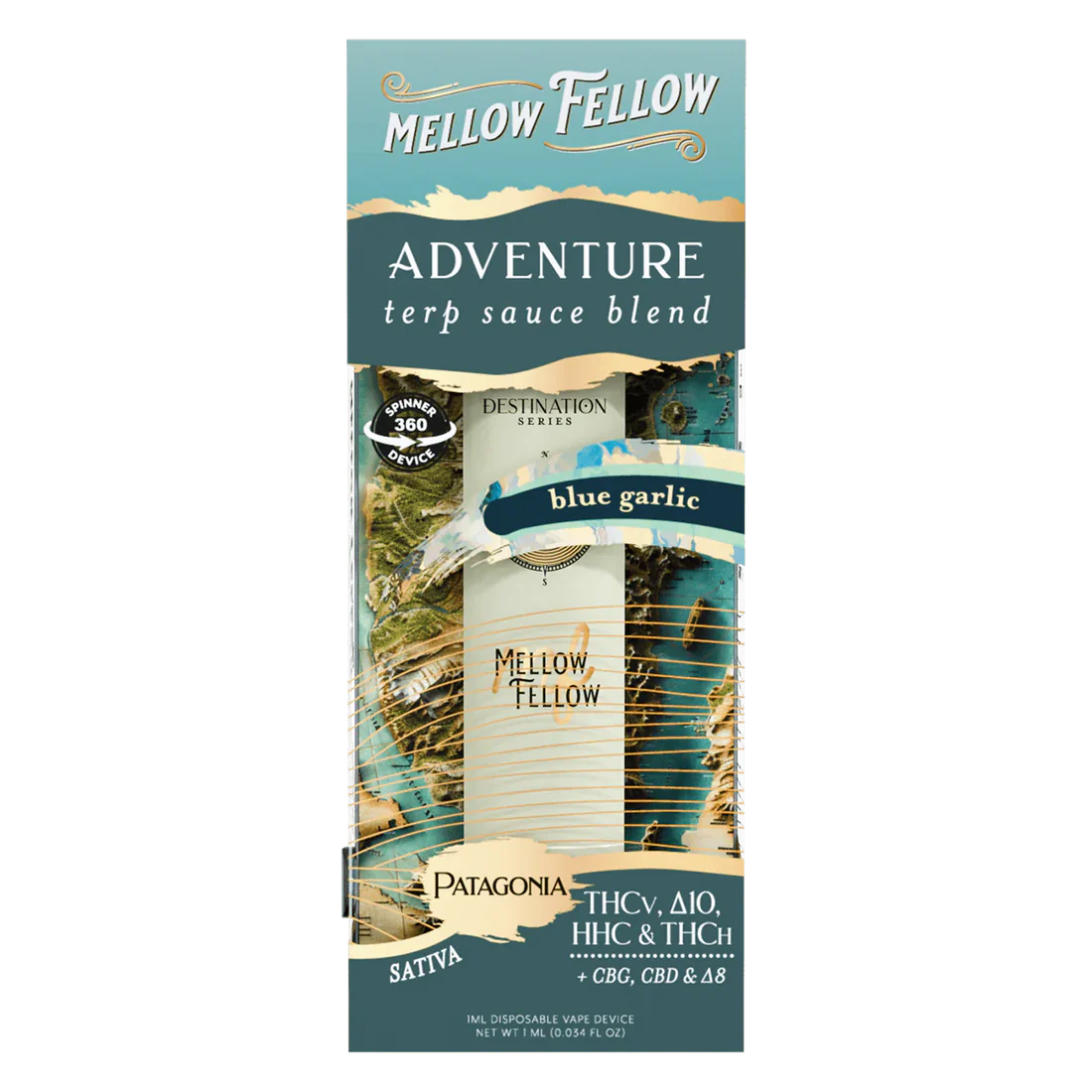 Mellow Fellow Adventure Blend - Terp Sauce 1ml Disposable Spinner Vape - Blue Garlic (Sativa)