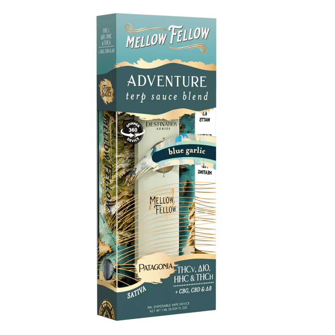 Mellow Fellow Adventure Blend - Terp Sauce 1ml Disposable Spinner Vape - Blue Garlic (Sativa)