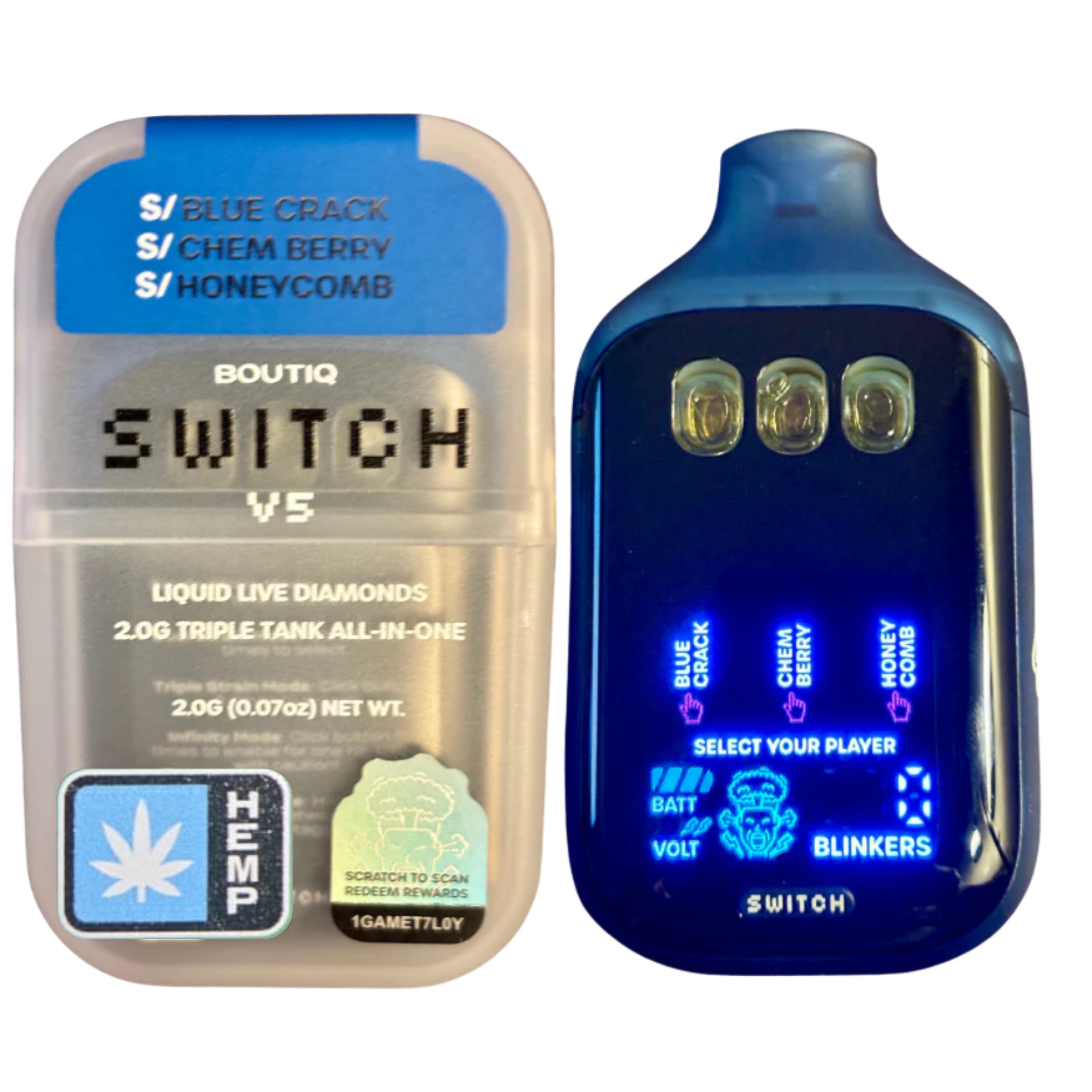 Boutiq Switch V5 2G DISPOSABLE – Boutiq Switch V5 – Blue Crack X Chem Berry X Honeycomb (Sativa)