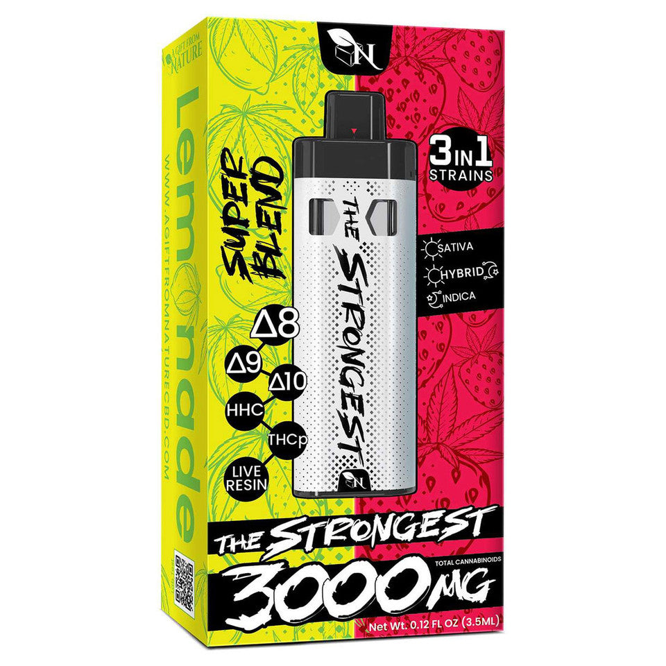 THE STRONGEST - SUPER BLEND THC 3000MG -LEMONADE/STRONGBERRY - 3IN1 - Sativa - Hybrid - Indica