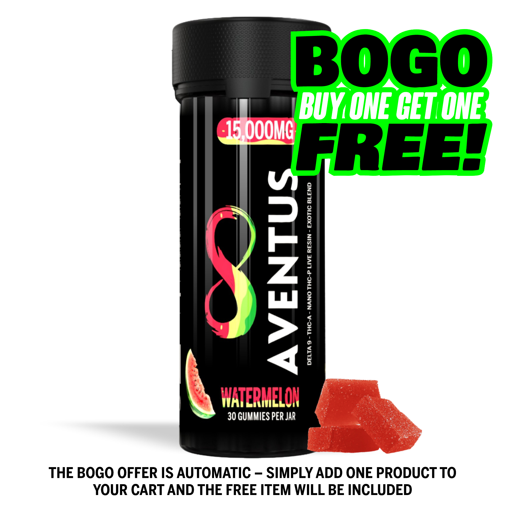 Aventus8 Exotic Blend Gummies – Watermelon (15000mg, 30ct Jar)