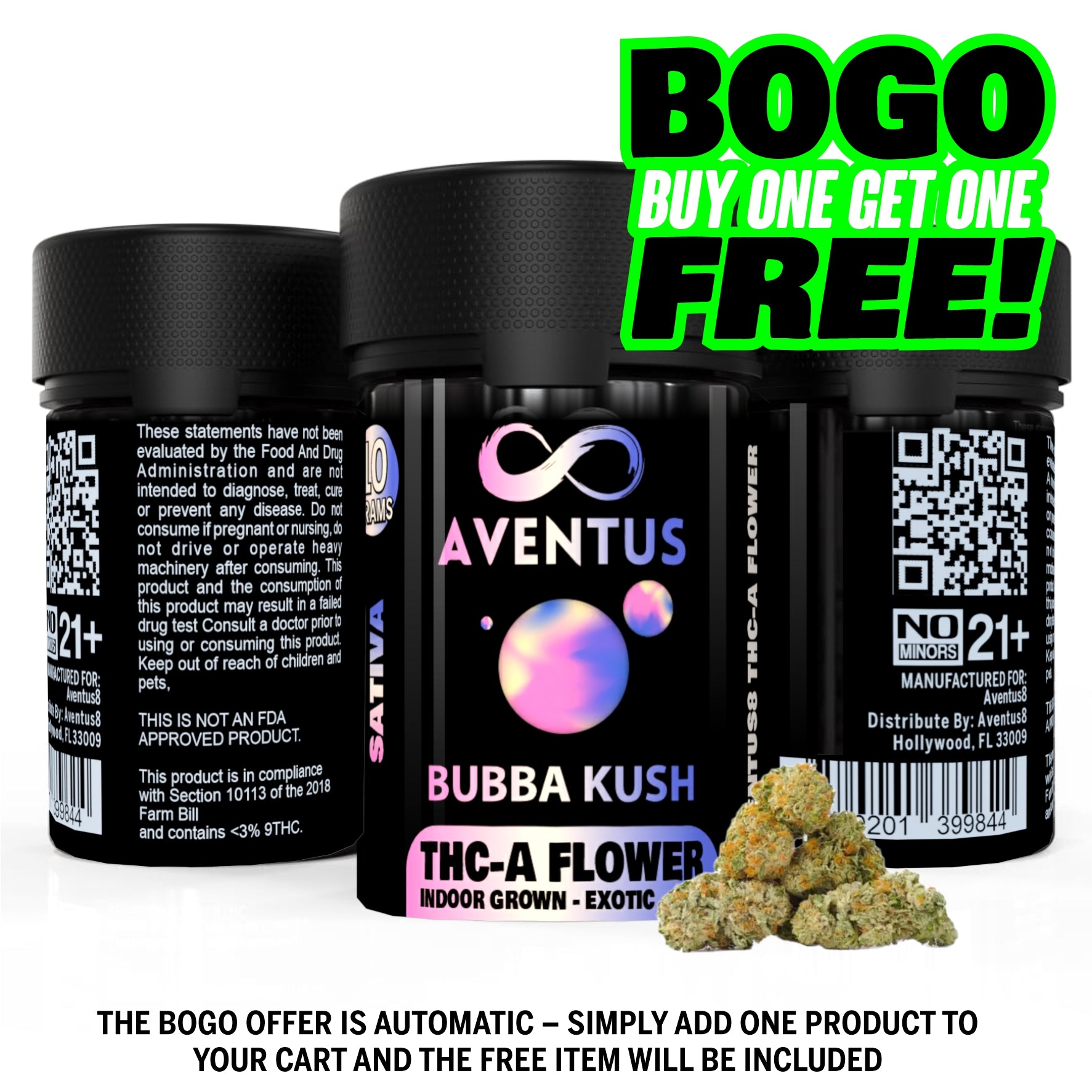 AVENTUS8 THC-A Flower Bubba Kush 10g