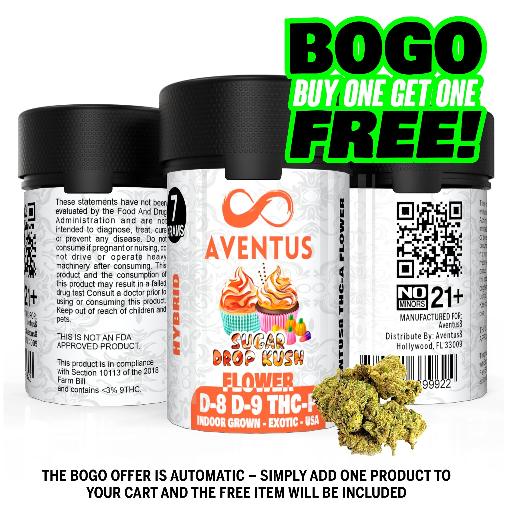 AVENTUS8 FLOWER D-8 D-9 THC-P BLEND Sugar Drop Kush 7g