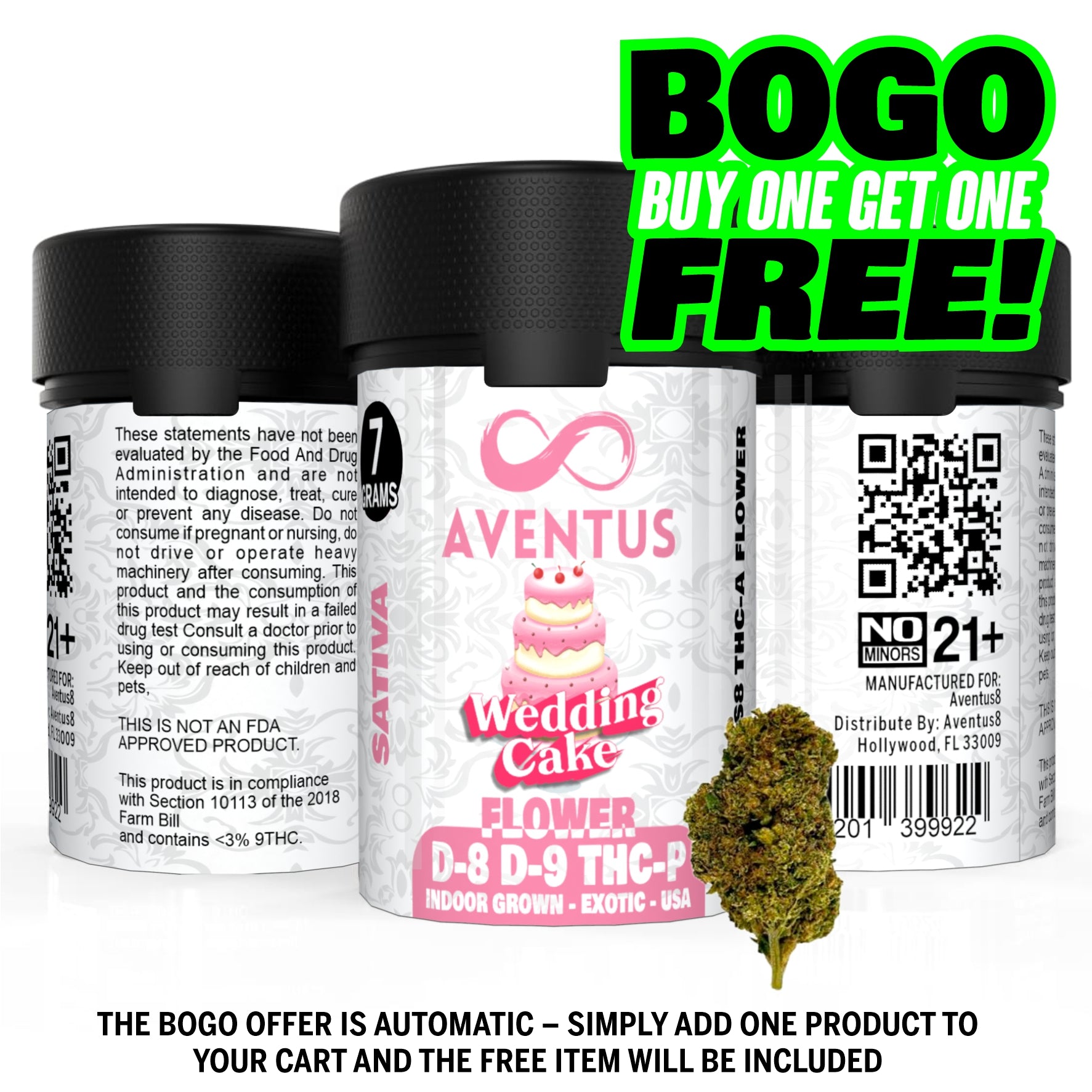 AVENTUS8 FLOWER D-8 D-9 THC-P BLEND Wedding Cake 7g