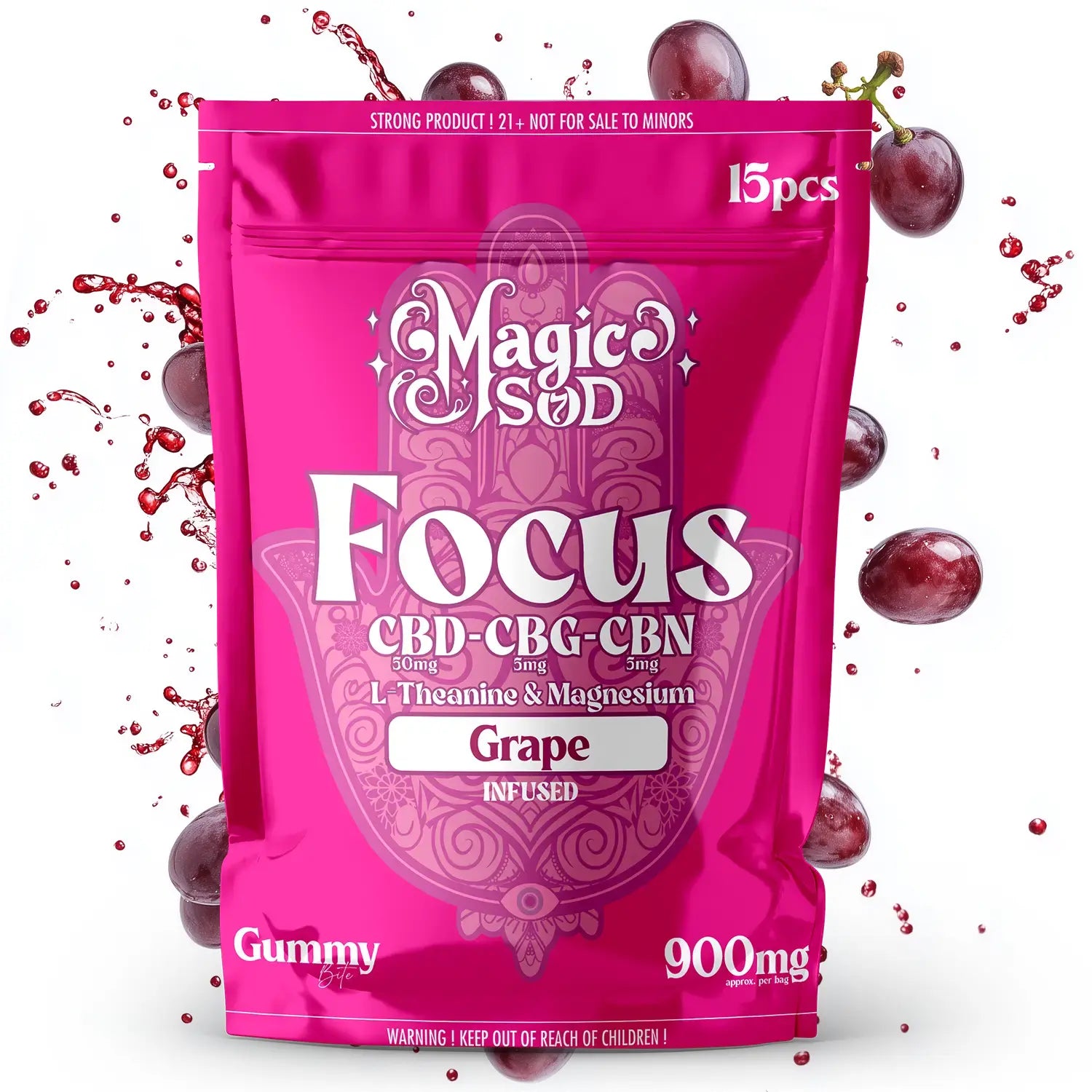 MAGICSOD Focus Grape Gummies infused with (CBD + CBG + CBN @ 300mg) + L-Theanine & Magnesium