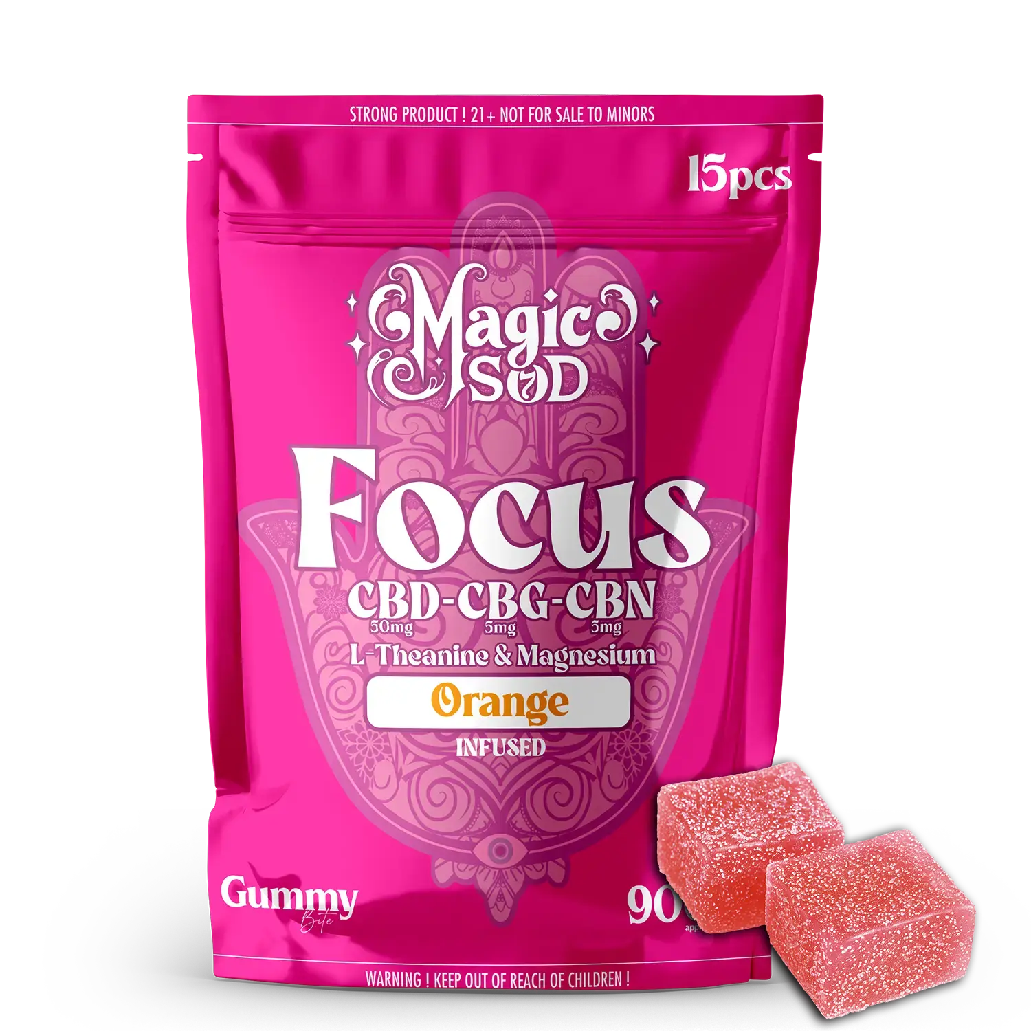 MAGICSOD FOCUS CBD-CBG-CBN L-THEANINE & MAGNESIUM GUMMY 900MG - ORANGE