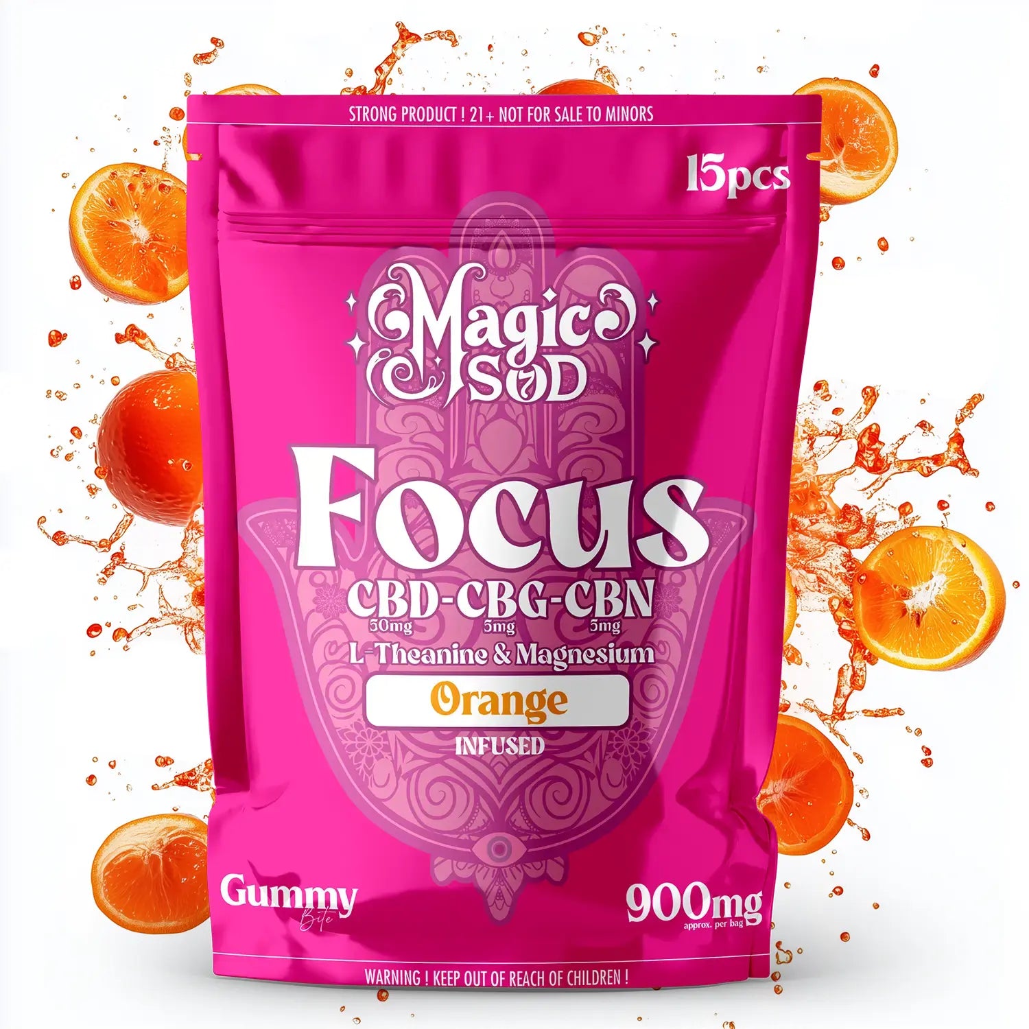 MAGICSOD FOCUS CBD-CBG-CBN L-THEANINE & MAGNESIUM GUMMY 900MG - ORANGE