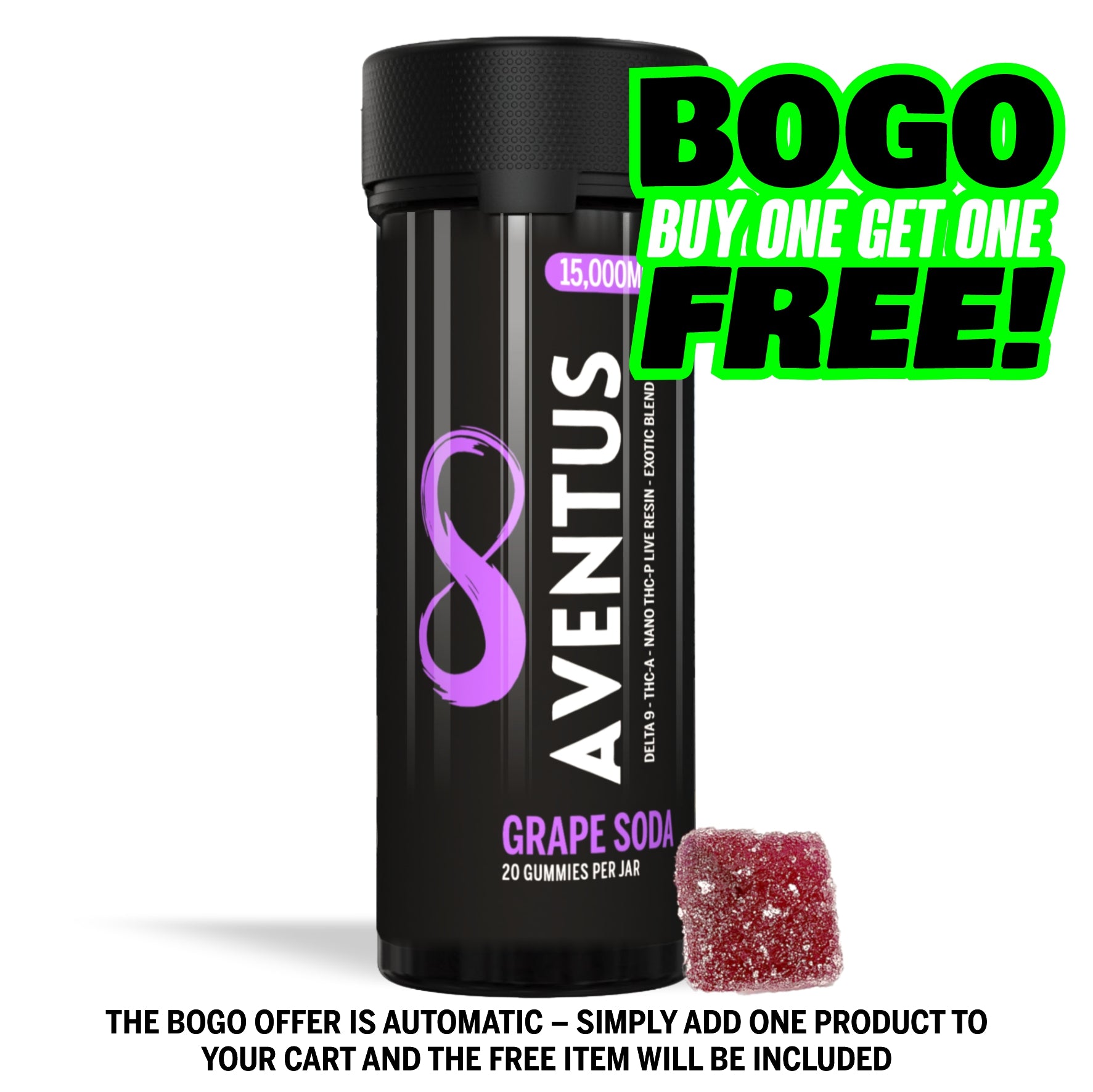 15,000mg AVENTUS8 GUMMIES GRAPE SODA DELTA 9 + THC-A + NANO THC-P LIVE RESIN EXOTIC BLEND