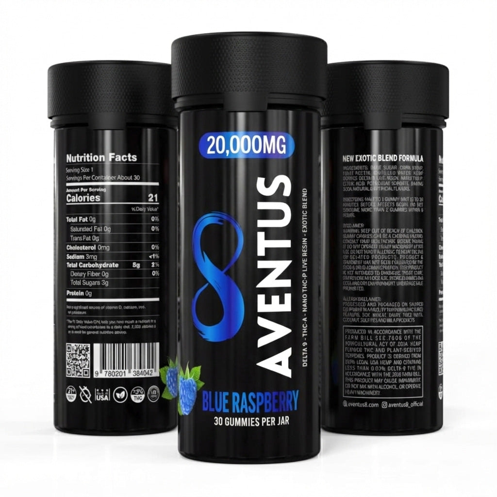 Aventus Exotic Blend Gummies – Blue Raspberry 20,000mg, 30ct Jar