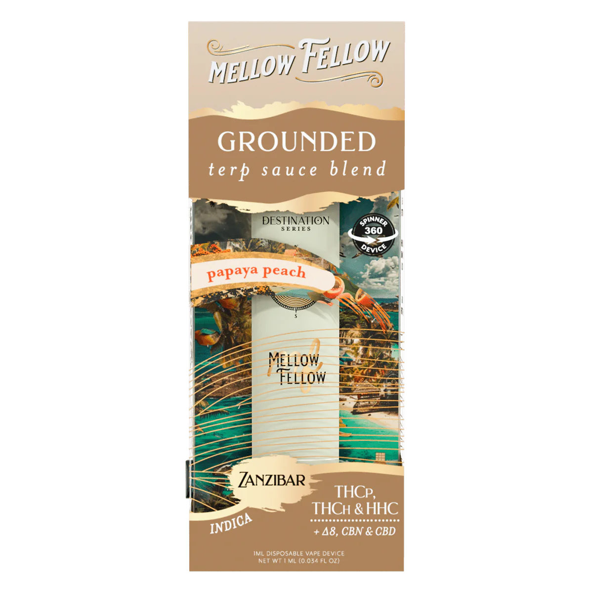 Mellow Fellow Grounded Blend - Terp Sauce 1ml Disposable Spinner Vape - Papaya Peach (Indica)