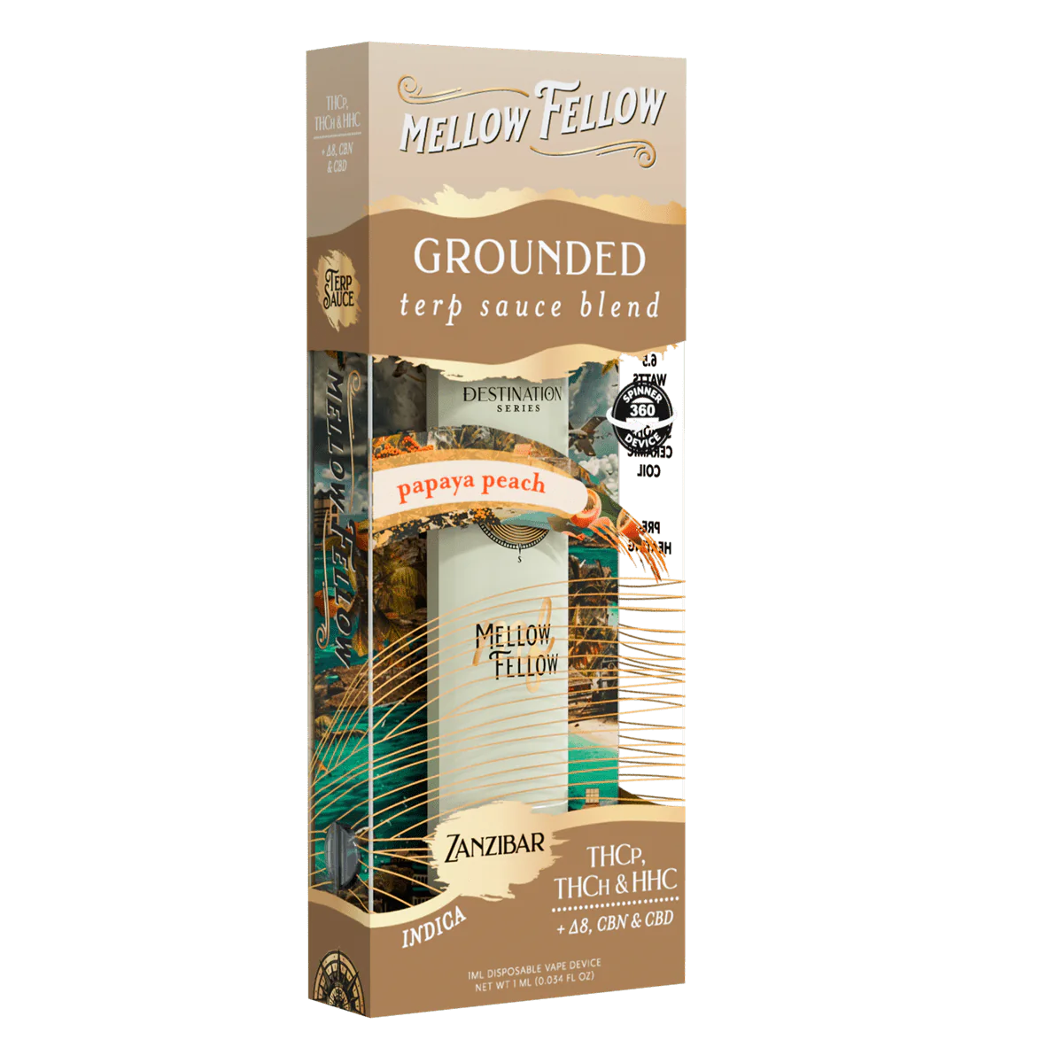 Mellow Fellow Grounded Blend - Terp Sauce 1ml Disposable Spinner Vape - Papaya Peach (Indica)