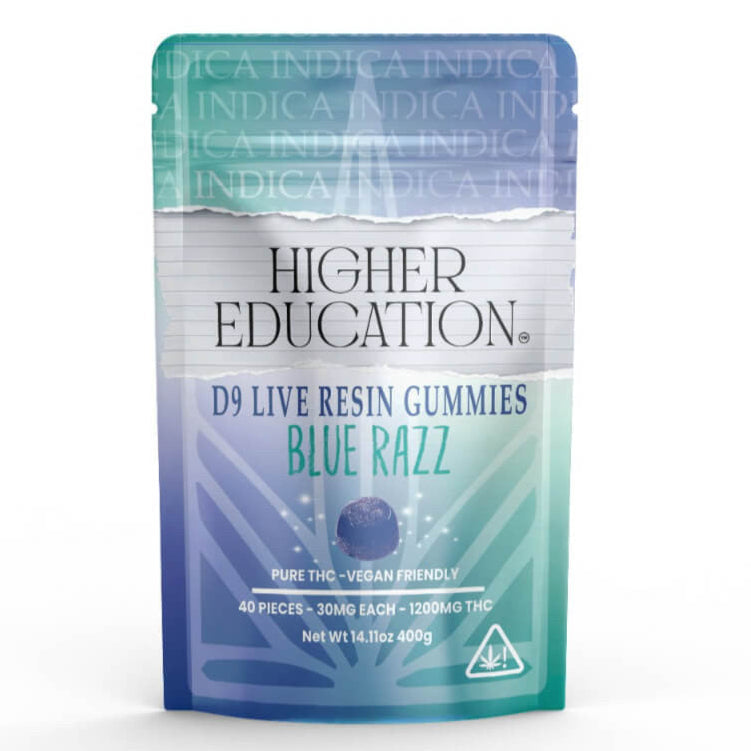 Higher Education D9 Live Resin Gummies | 1200MG Blue Razz – Indica