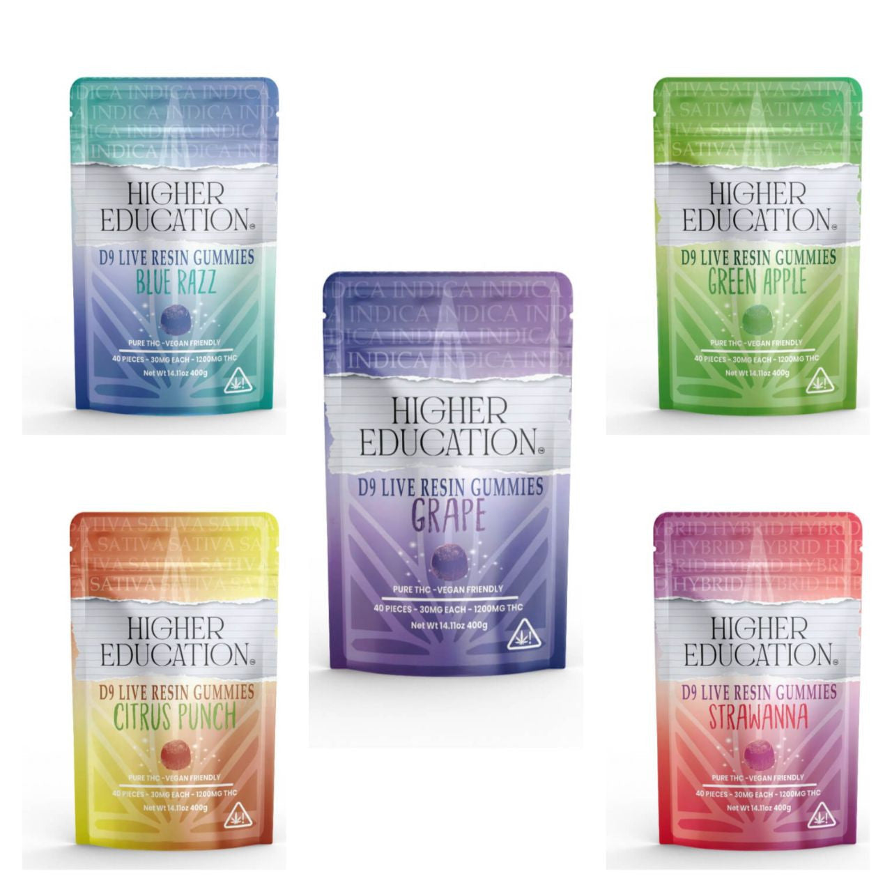 Higher Education D9 Live Resin Gummies | 1200MG Blue Razz – Indica