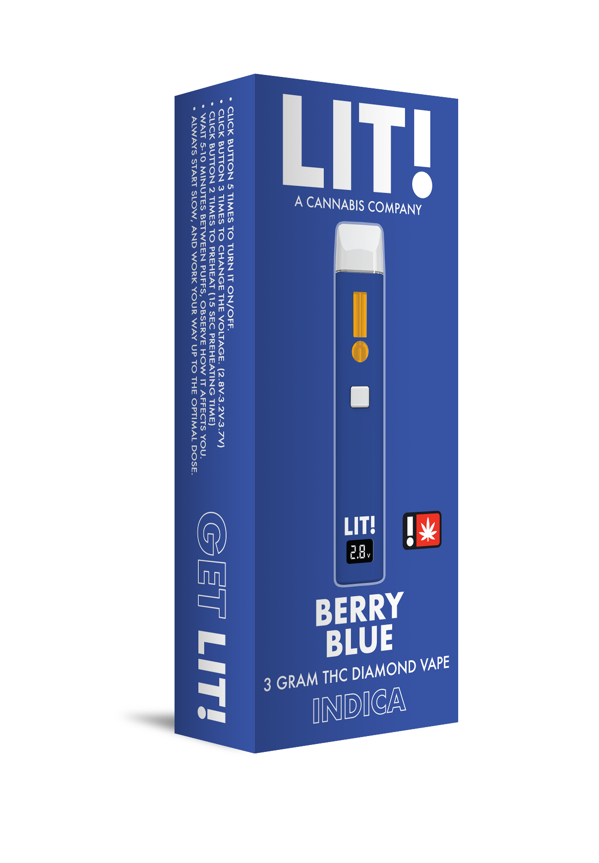LIT! THC DIAMOND DISPOSABLE VAPE PEN, 3G BERRY BLUE INDICA