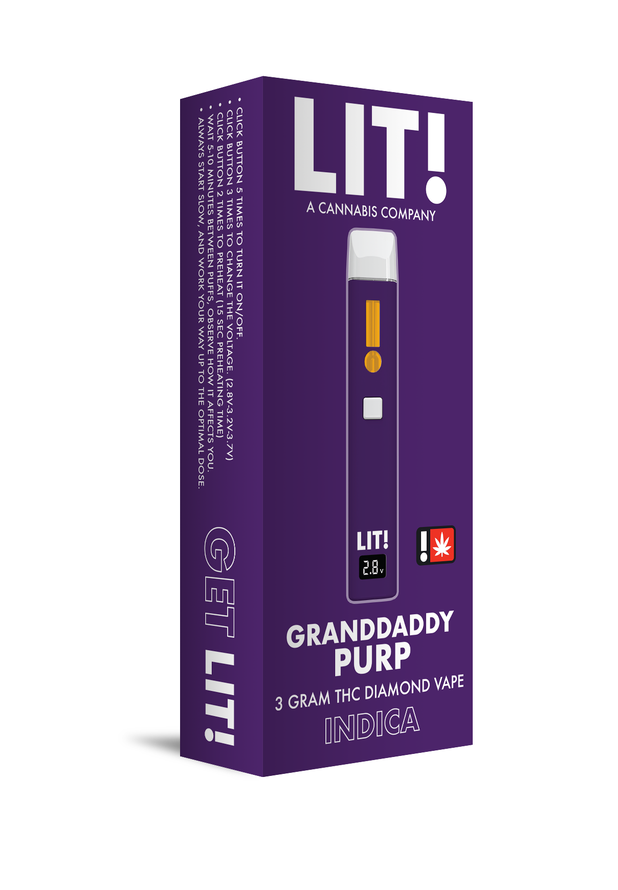 LIT! THC DIAMOND DISPOSABLE VAPE PEN, 3G GRANDDADDY PURP INDICA