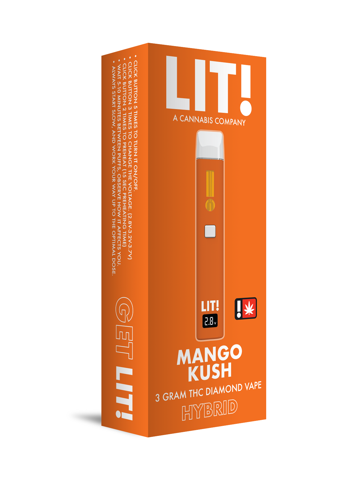 LIT! THC DIAMOND DISPOSABLE VAPE PEN, 3G MANGO KUSH HYBRID