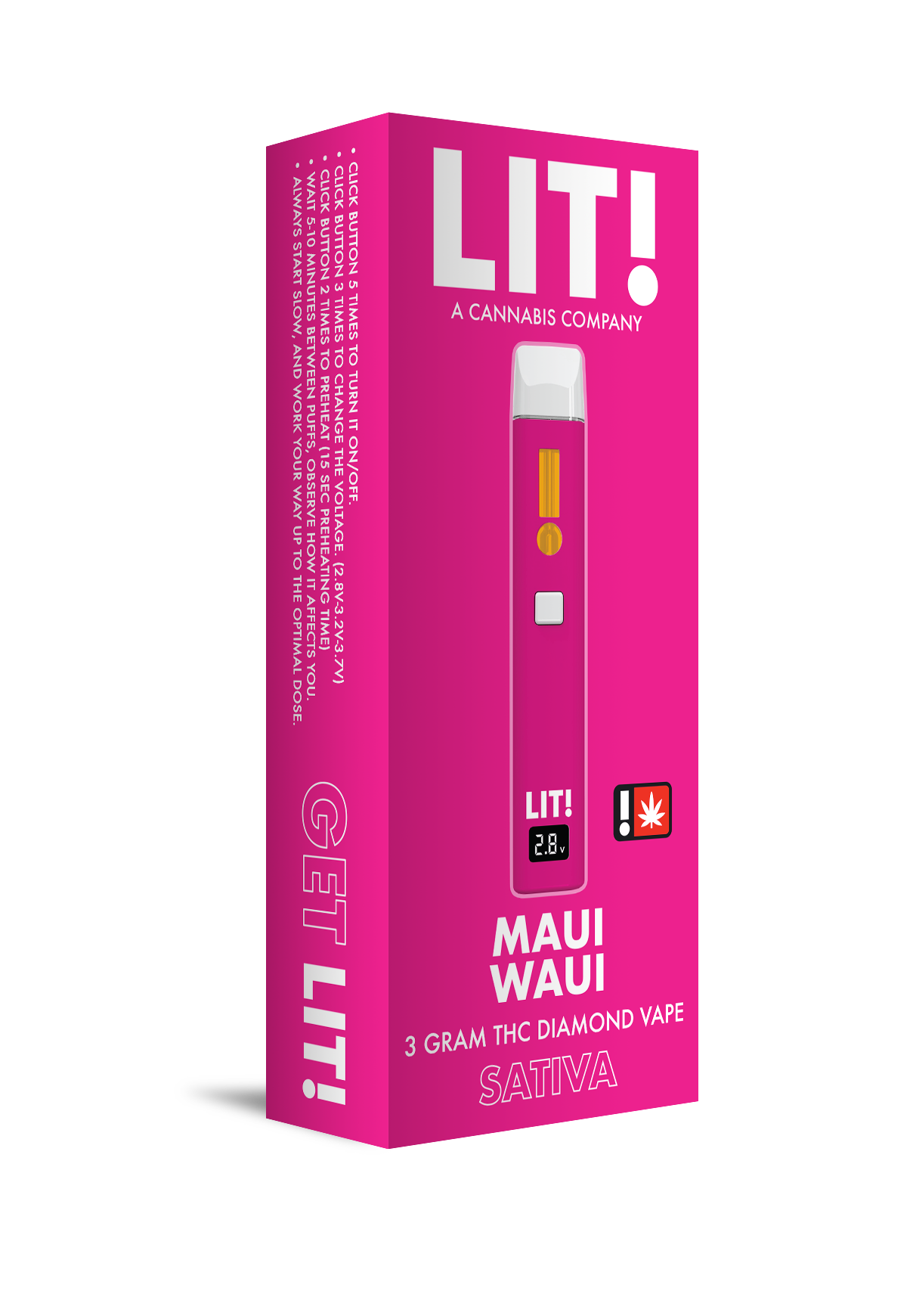 LIT! THC DIAMOND DISPOSABLE VAPE PEN, 3G MAUI WAUI SATIVA