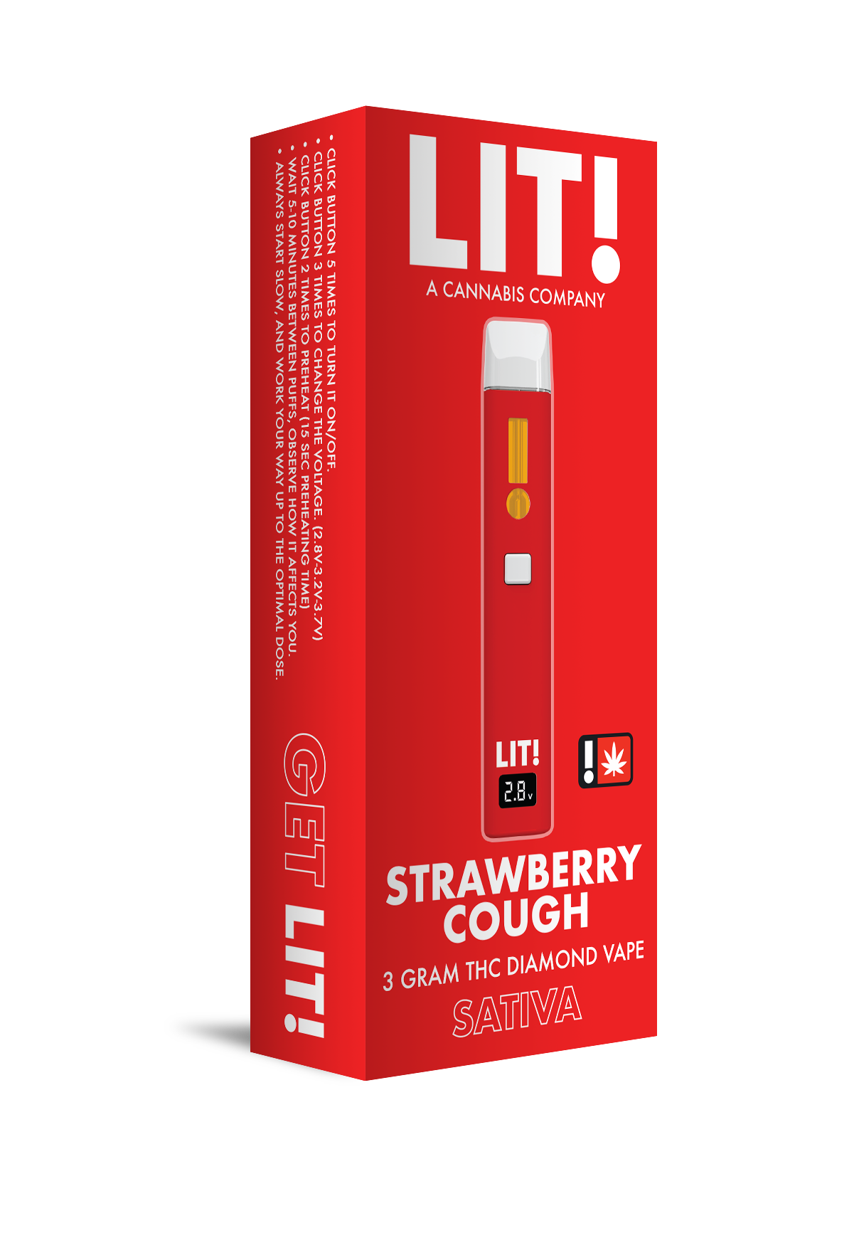 LIT! THC DIAMOND DISPOSABLE VAPE PEN, 3G STRAWBERRY COUGH SATIVA