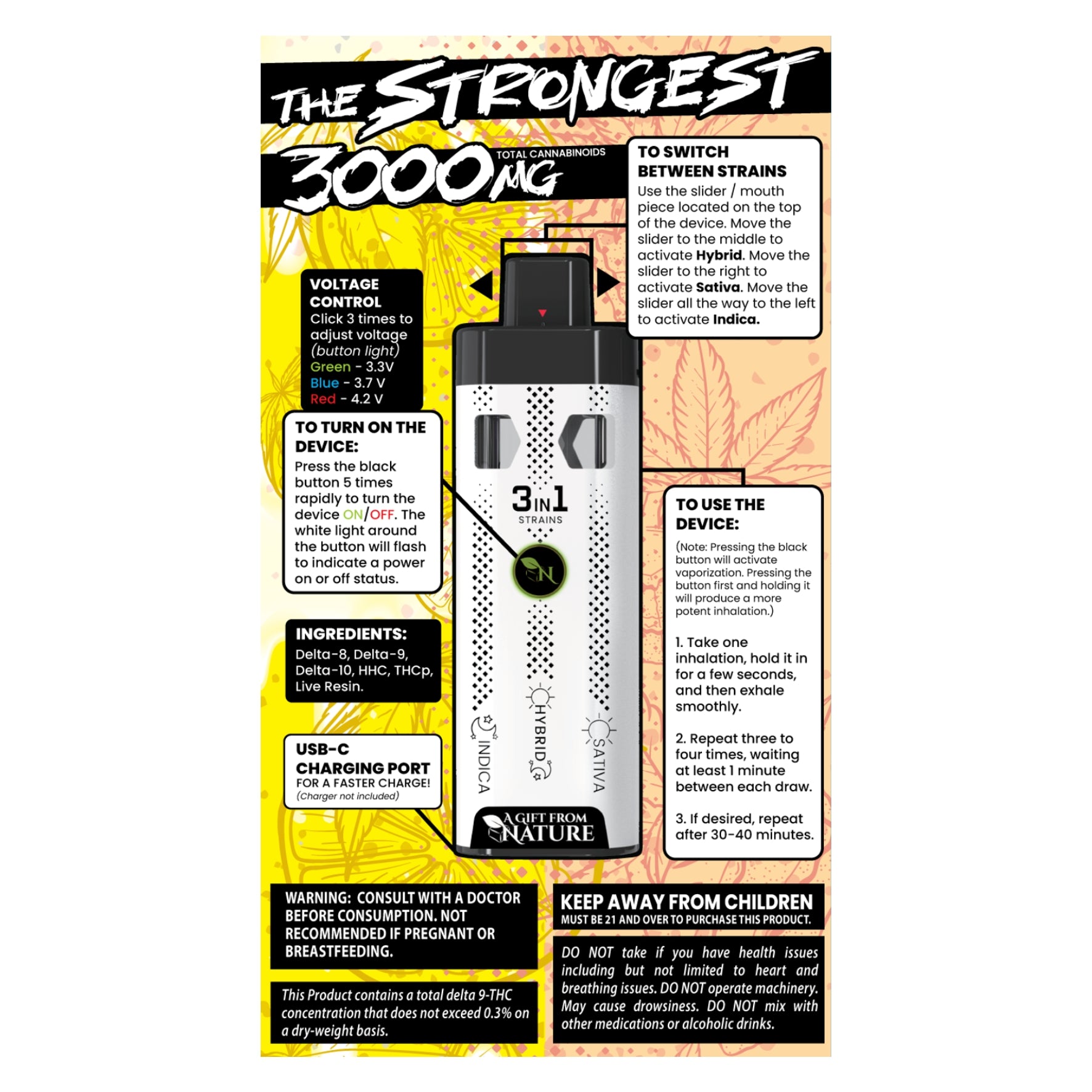 THE STRONGEST - SUPER BLEND THC 3000MG -CAKE/LEMON HEFTY - 3IN1 - Sativa - Hybrid - Indica