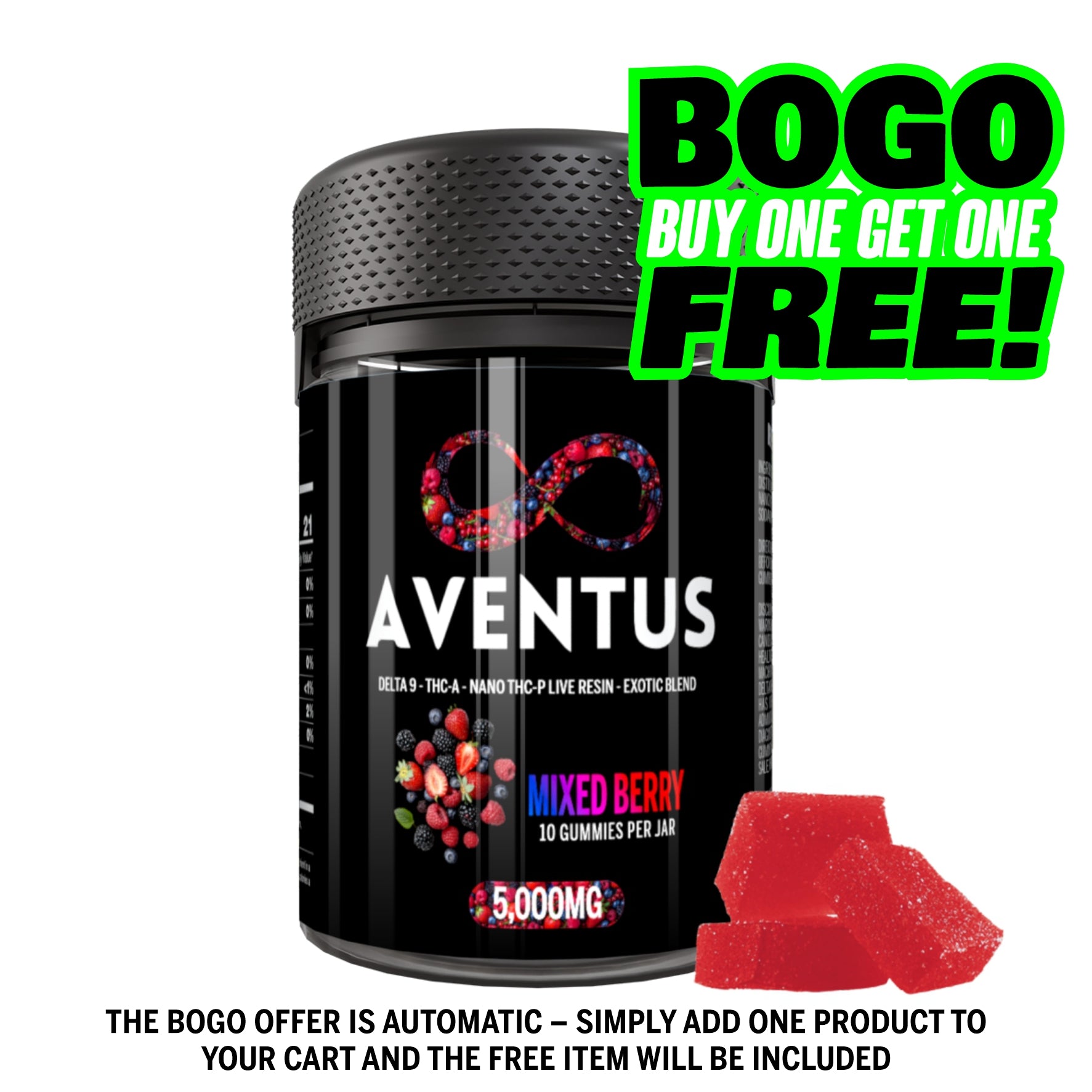 Aventus Exotic Blend Gummies – Mixed Berry (5000mg, 10ct Jar)