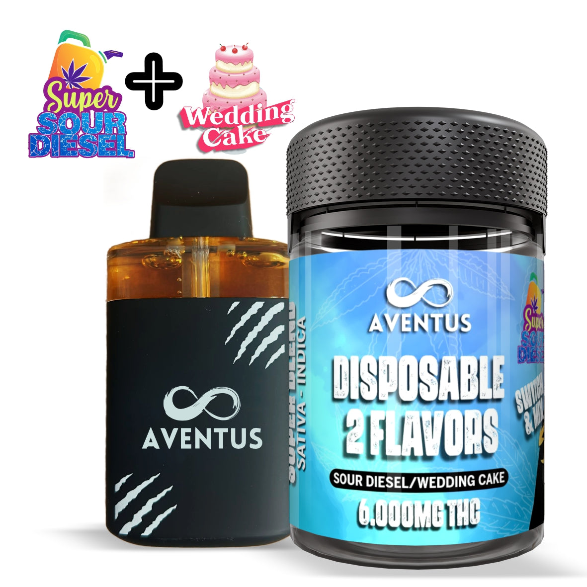 Dual Chamber Disposable Vape 6G. Delta 9 - Sour Diesel - Wedding Cake