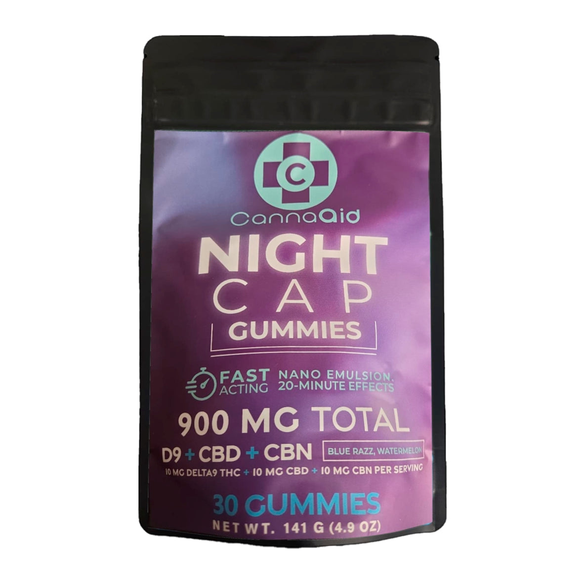 CannaAid Night Cap Gummies – 900mg Total (30 Count) | Delta-9 THC + CBD + CBN
