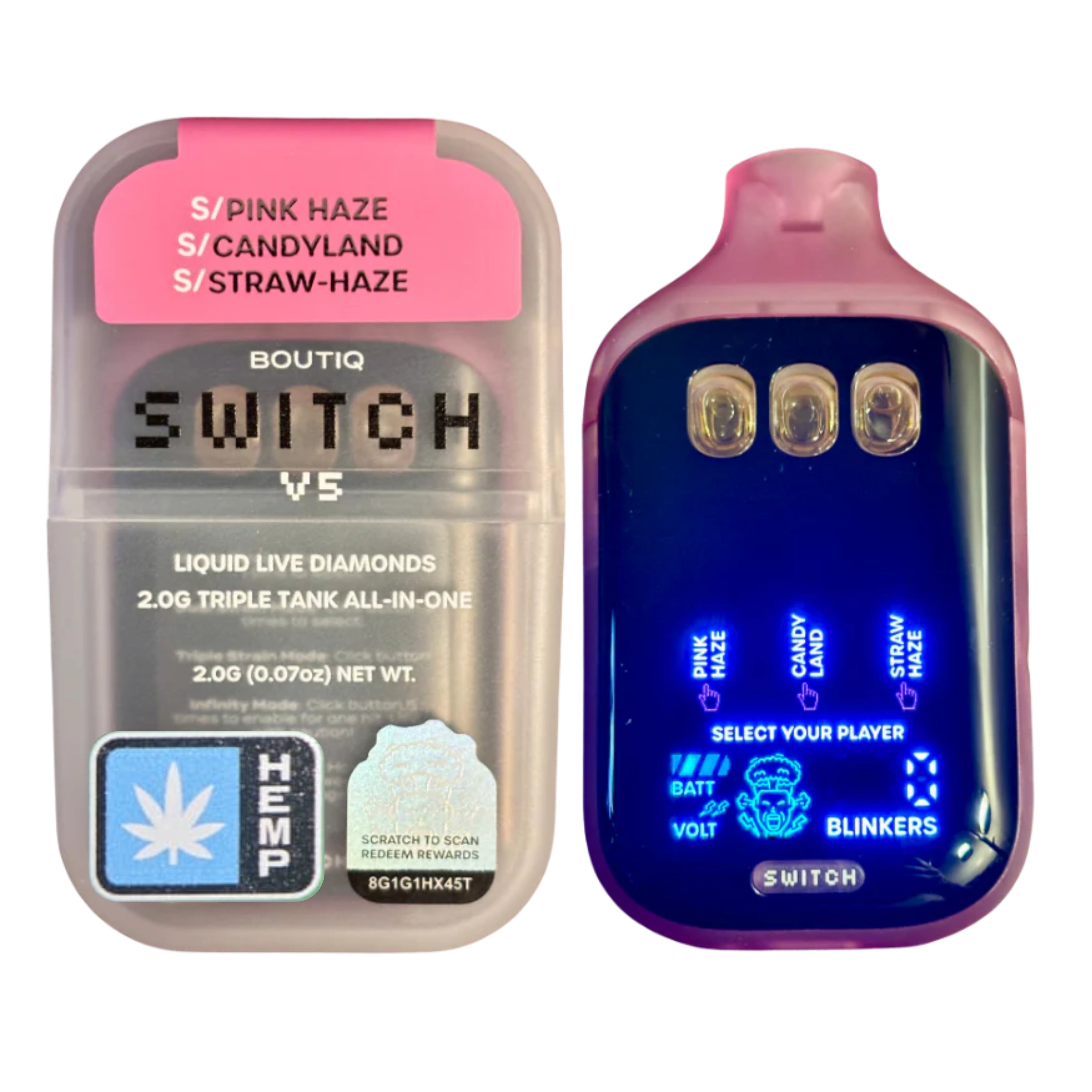 Boutiq Switch V5 2G DISPOSABLE – Pink Haze X Candyland X Straw Haze (Sativa)