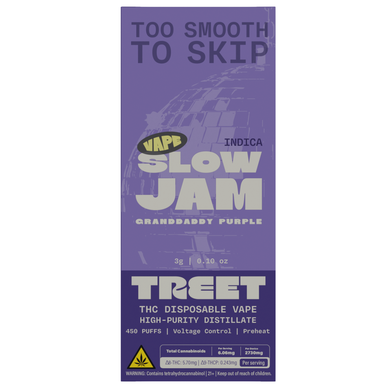 TREET 3G THC DISPOSABLE VAPE SLOW JAM GRANDDADDY PURPLE (INDICA) TREET 3G THC DISPOSABLE VAPE SLOW JAM GRANDDADDY PURPLE (INDICA)