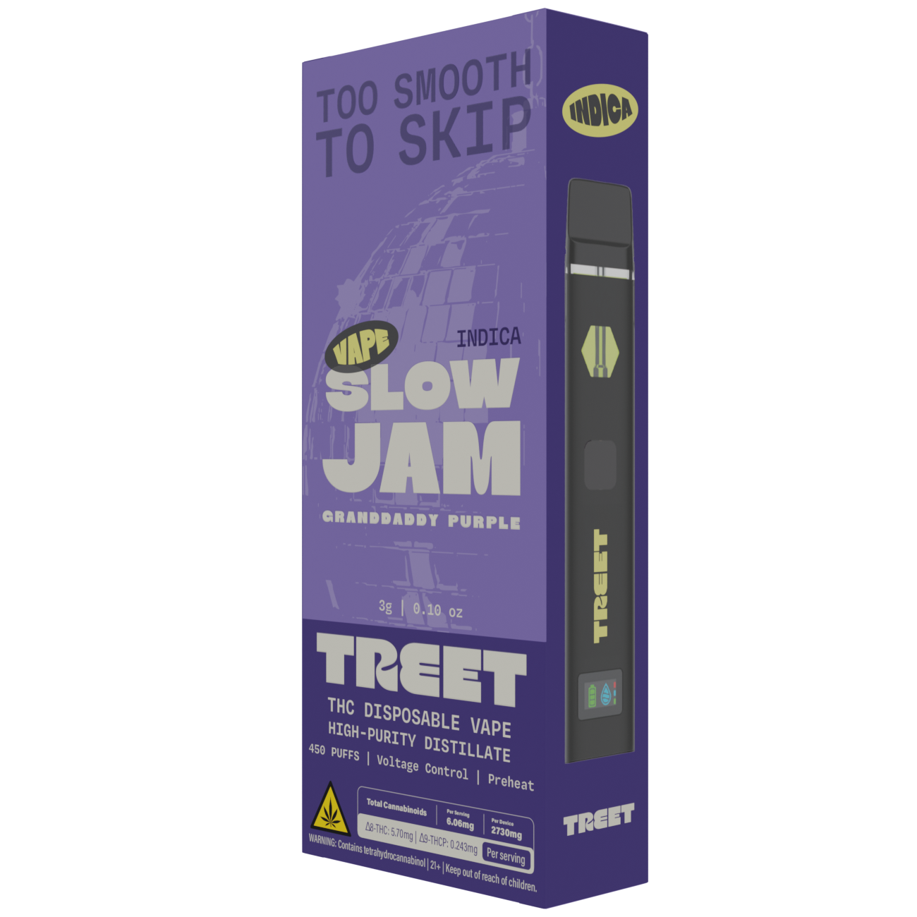 TREET 3G THC DISPOSABLE VAPE – SLOW JAM GRANDDADDY PURPLE (INDICA)