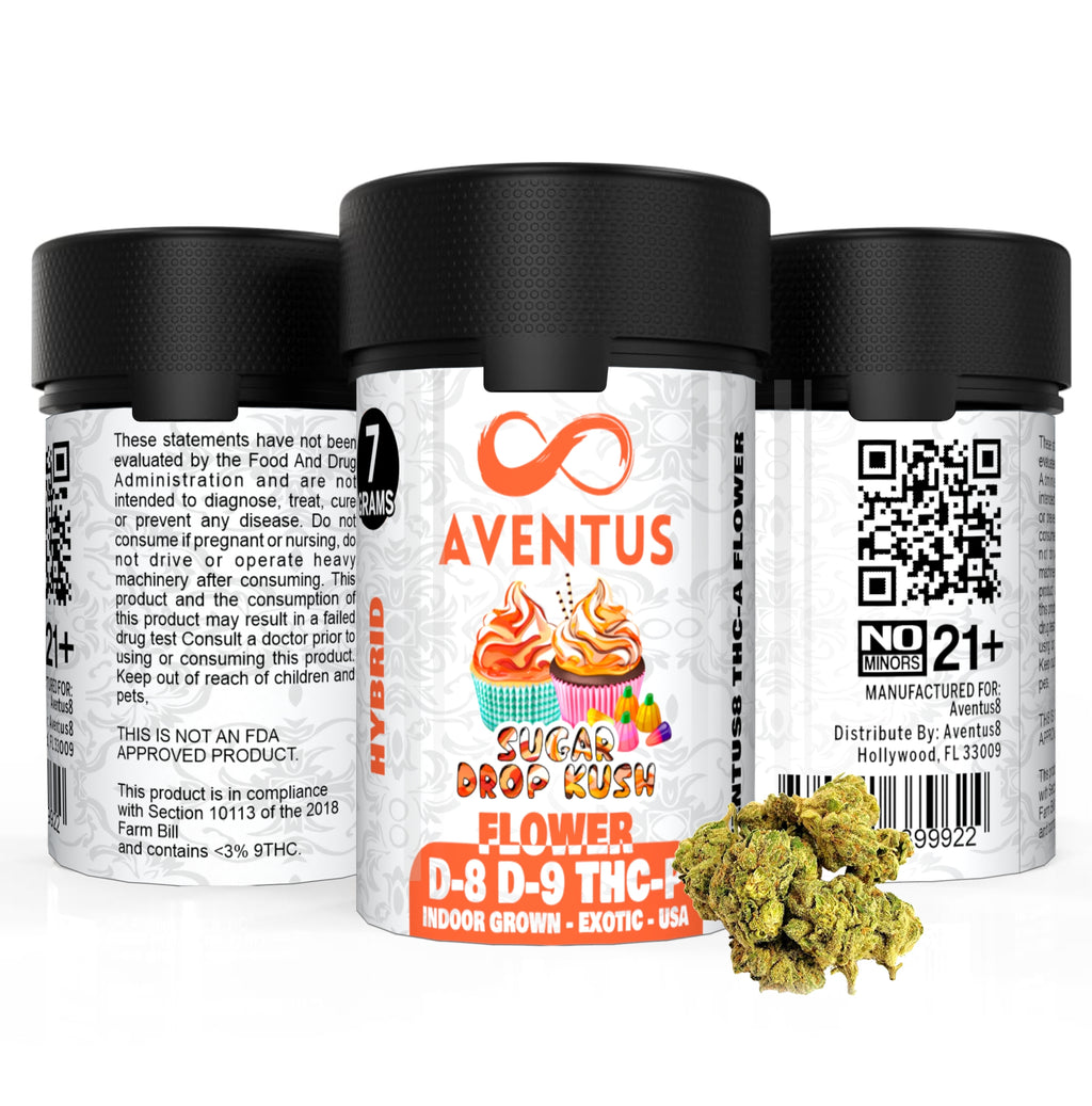 AVENTUS8 FLOWER D-8 D-9 THC-P BLEND Sugar Drop Kush 7g - Image 2