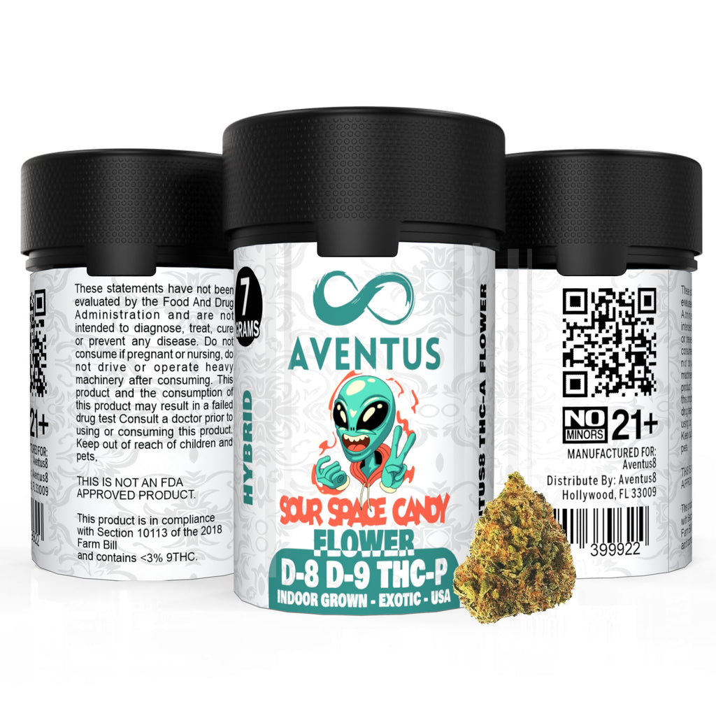 AVENTUS8 FLOWER D-8 D-9 THC-P BLEND Sour SPace Candy 7g - Image 2