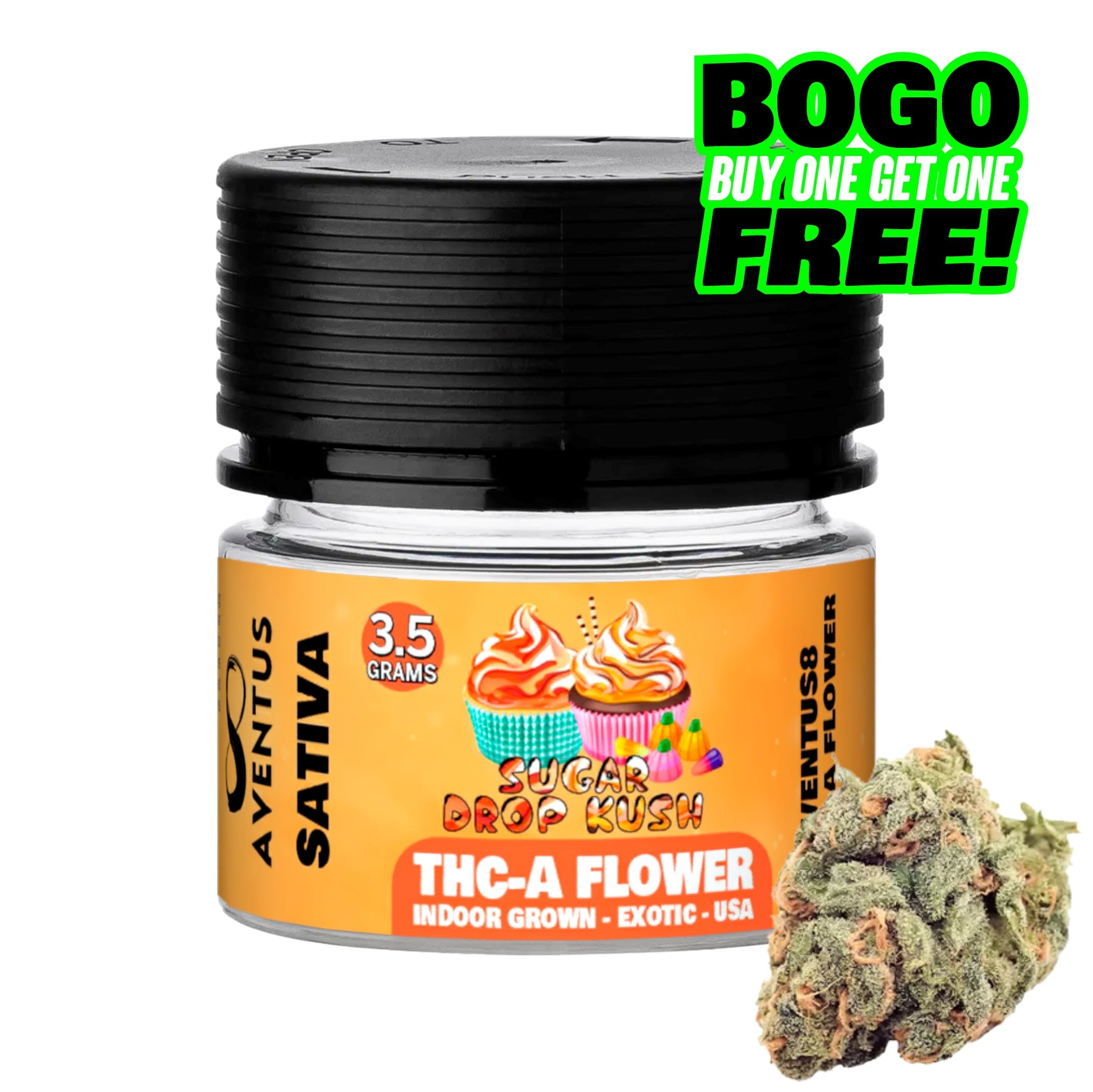 AVENTUS8 THC-A Flower Sugar Drop Kush 3.5g - Hybrid