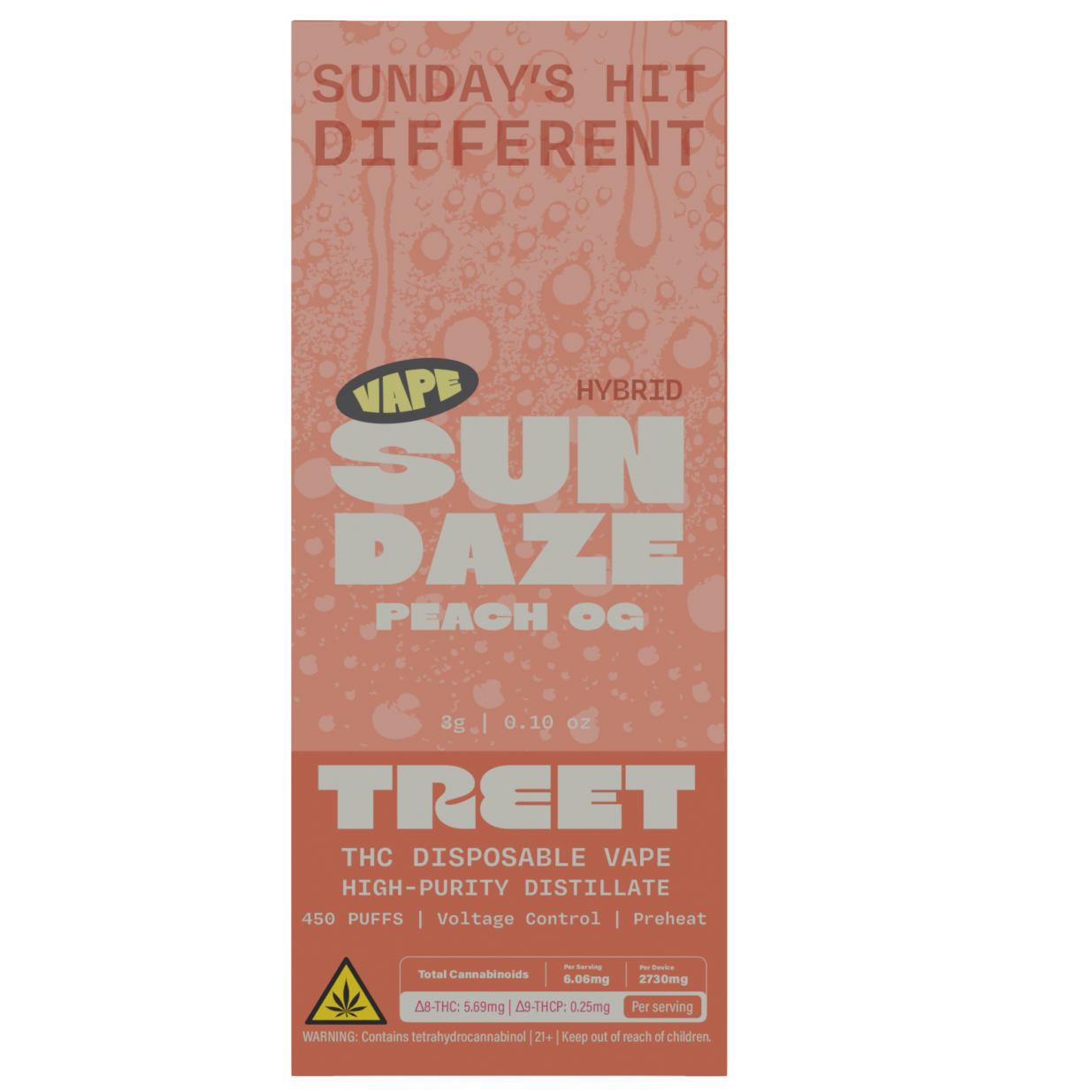 TREET 3G THC DISPOSABLE VAPE - SUN DAZE PEACH OG (HYBRID)