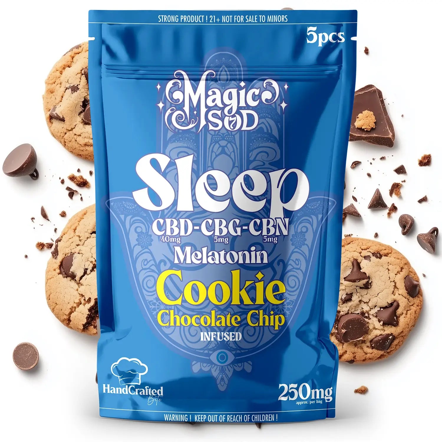 MAGICSOD Sleep Chocolate Chip Cookie infused with (CBD + CBG + CBN @ 750mg) + Melatonin