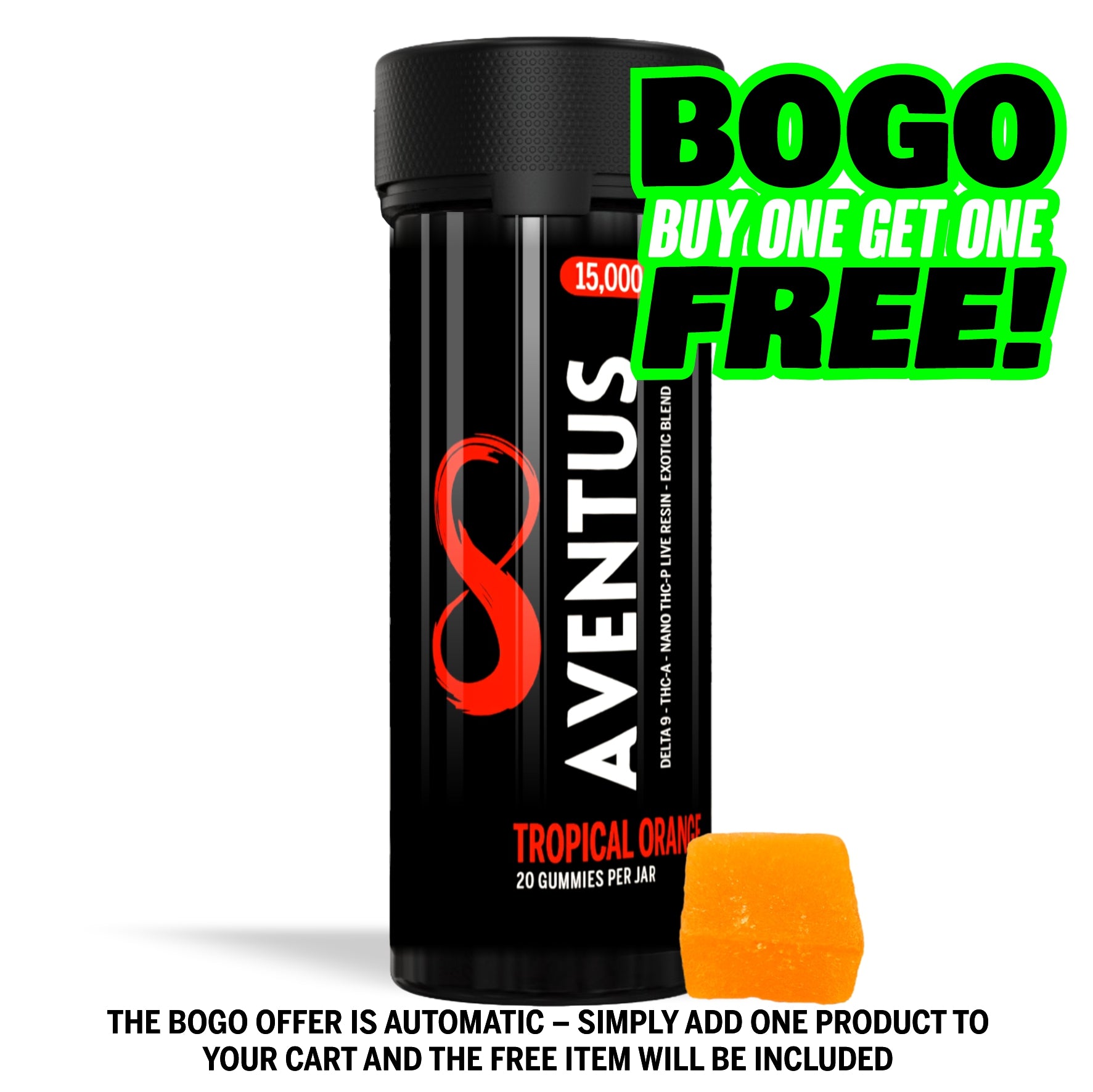 15,000mg AVENTUS8 GUMMIES TROPICAL ORANGE DELTA 9 + THC-A + NANO THC-P LIVE RESIN EXOTIC BLEND