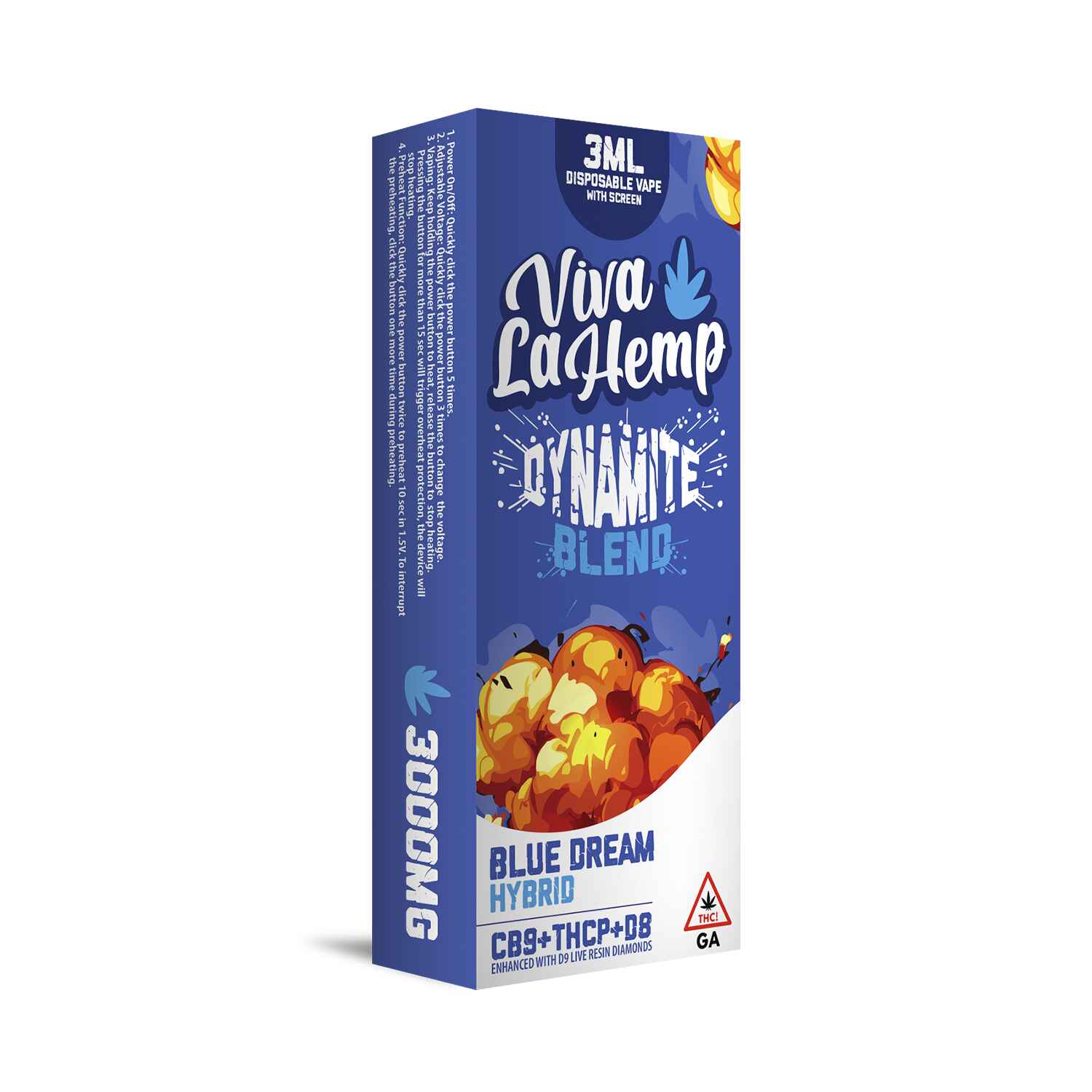 Viva La Hemp 3ML Disposable Vape – Dynamite Blend 3000mg - Blue Dream - Hybrid