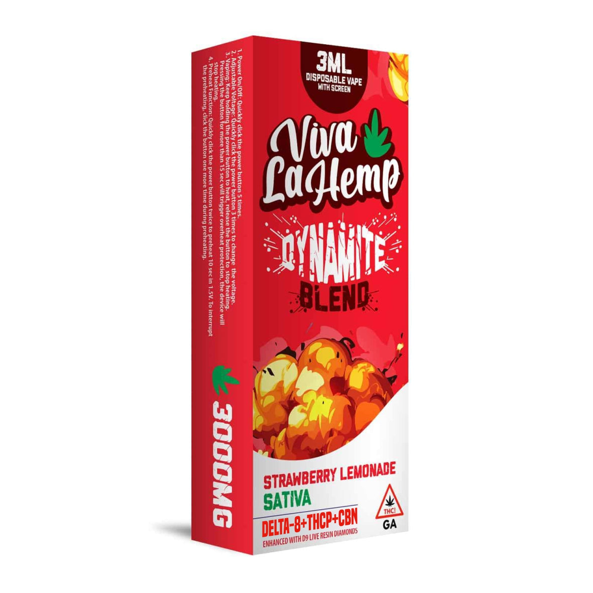 Viva La Hemp 3ML Disposable Vape – Dynamite Blend 3000mg - Strawberry lemonade