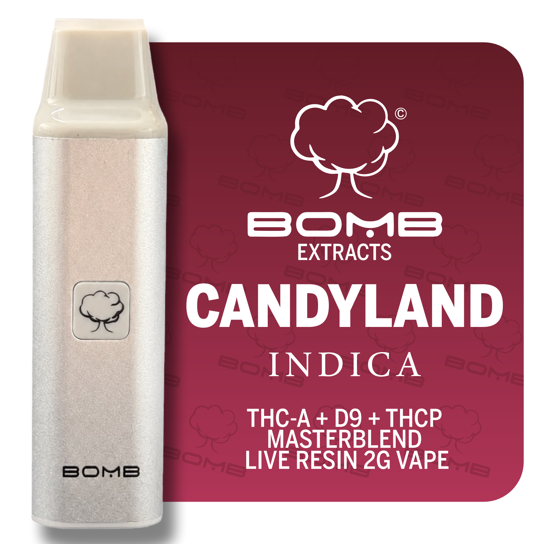 BOMB EXTRACTS THC-A + D9 + THCP MASTERBLEND LIVE RESIN 2G VAPE CANDYLAND - INDICA