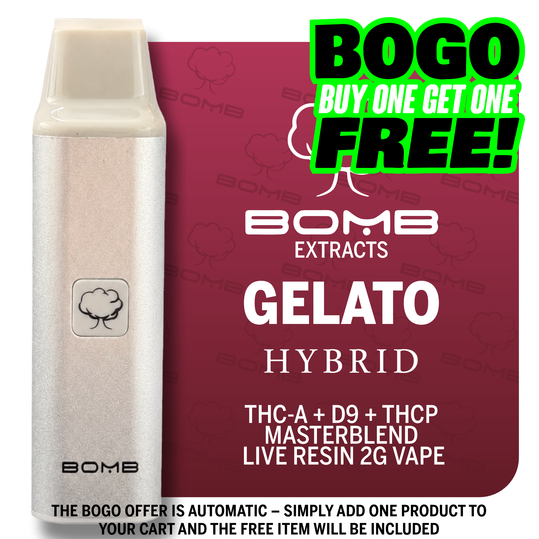 BOMB EXTRACTS THC-A + D9 + THCP MASTERBLEND LIVE RESIN 2G VAPE GELATO - HYBRID