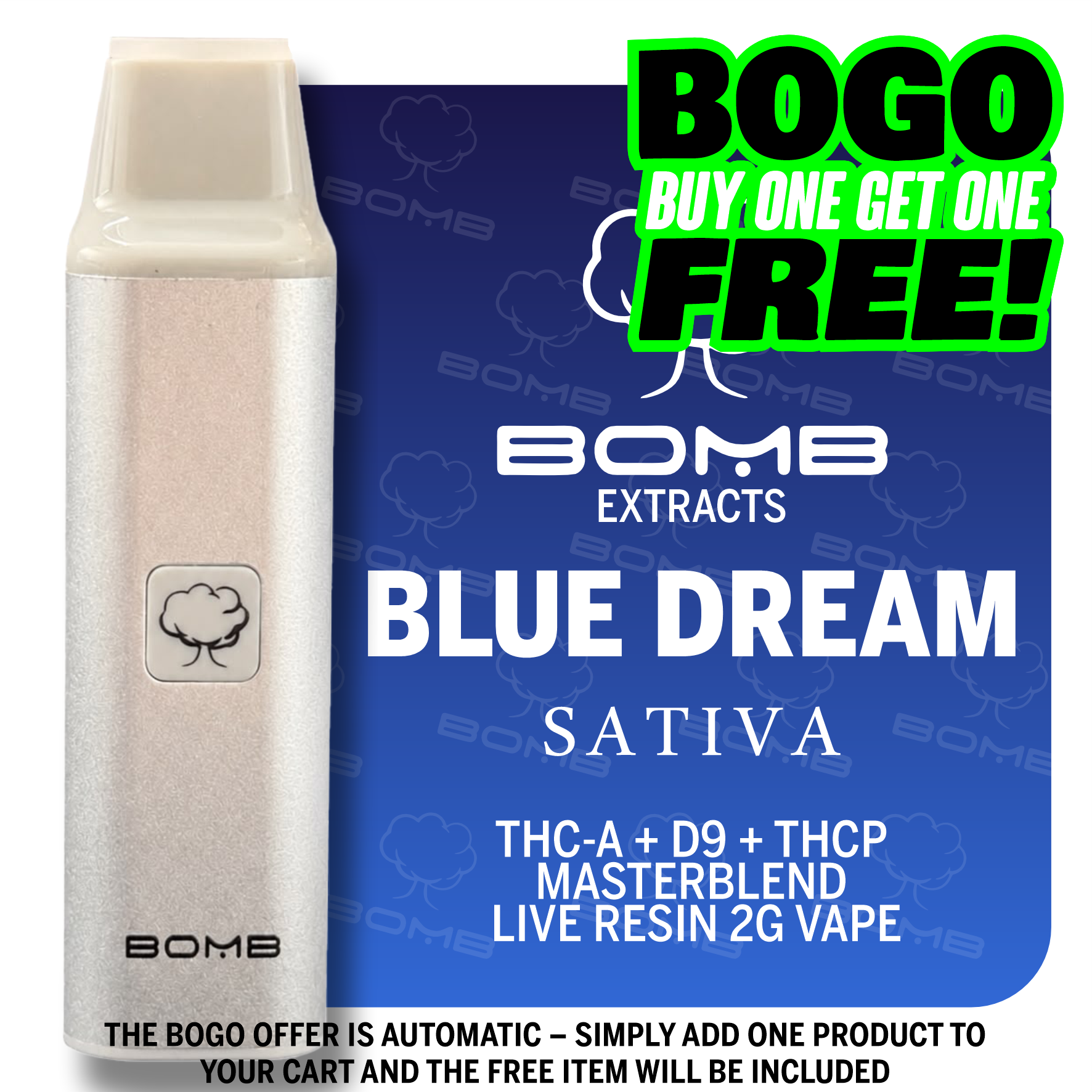 BOMB EXTRACTS THC-A + D9 + THCP MASTERBLEND LIVE RESIN 2G VAPE BLUE DREAM - SATIVA