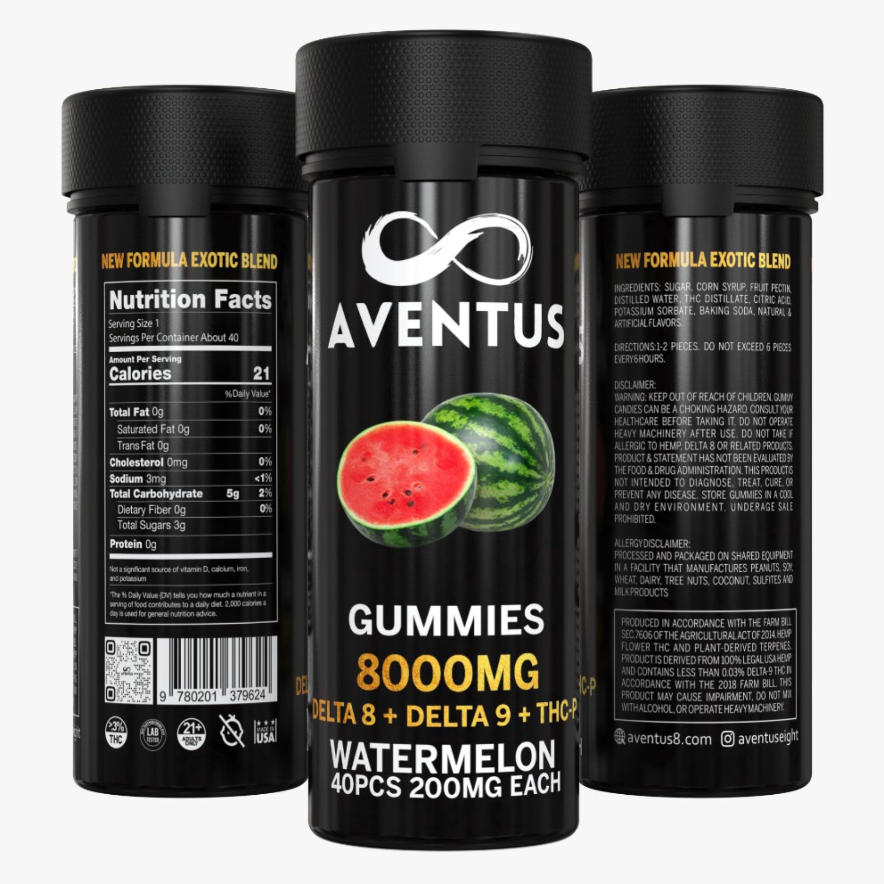 8000mg AVENTUS8 GUMMIES WATERMELON DELTA 8 + DELTA 9 + THC-P STRONG EX