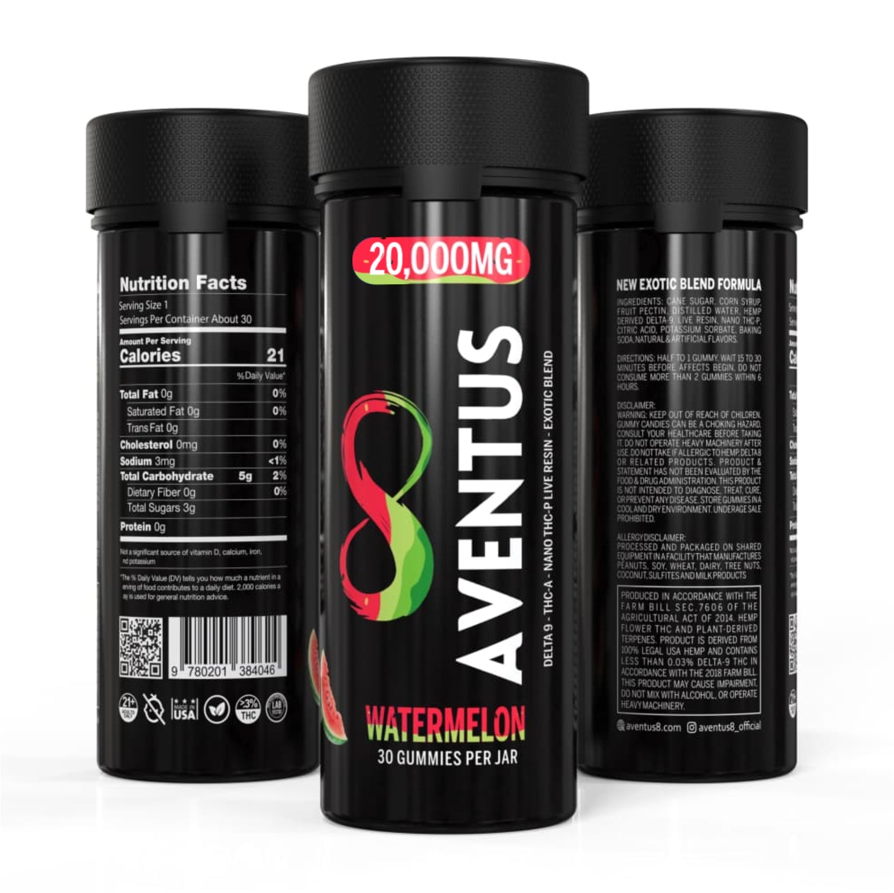 Aventus Exotic Blend Gummies – Watermelon 20,000mg, 30ct Jar
