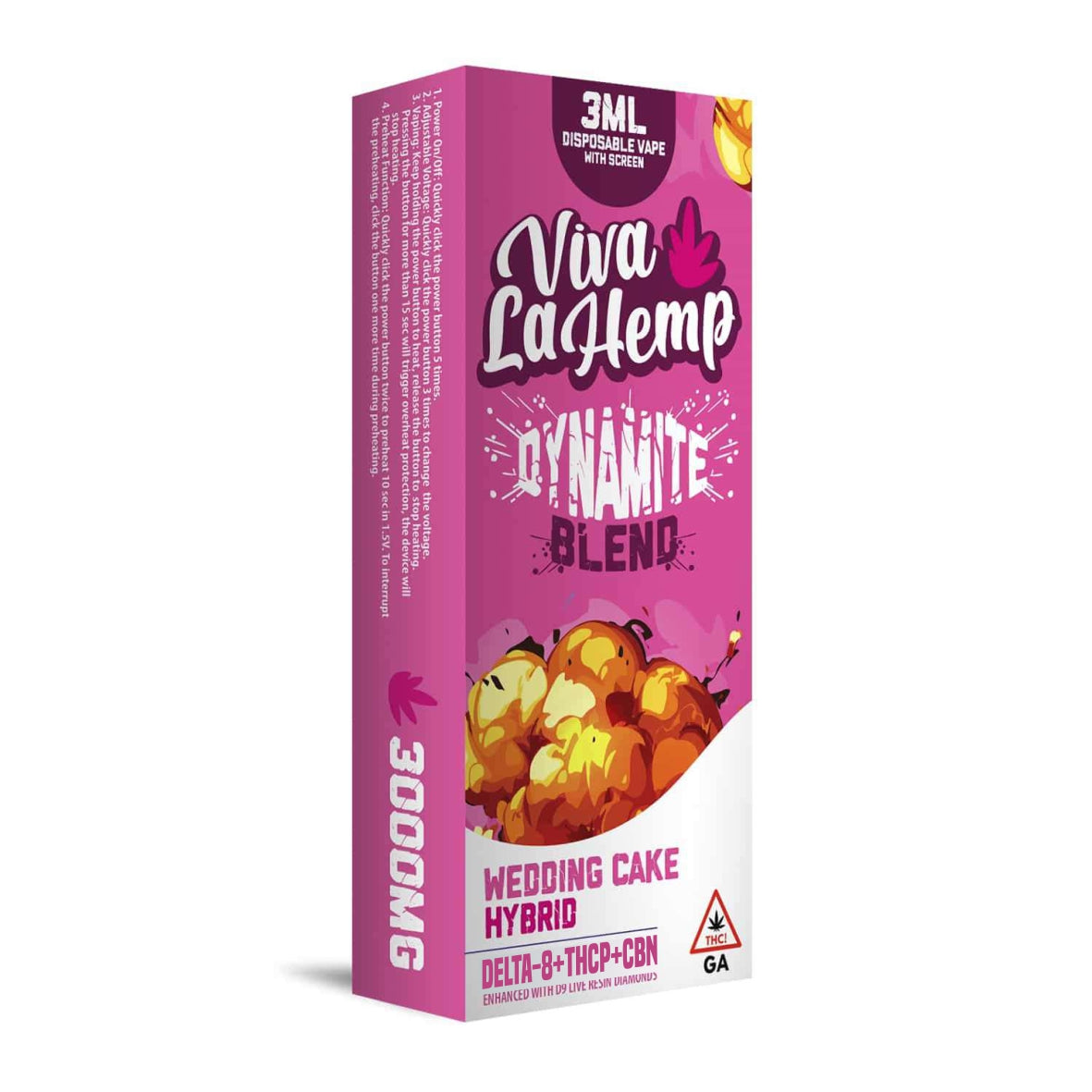 Viva La Hemp 3ML Disposable Vape – Dynamite Blend 3000mg - Wedding Cake